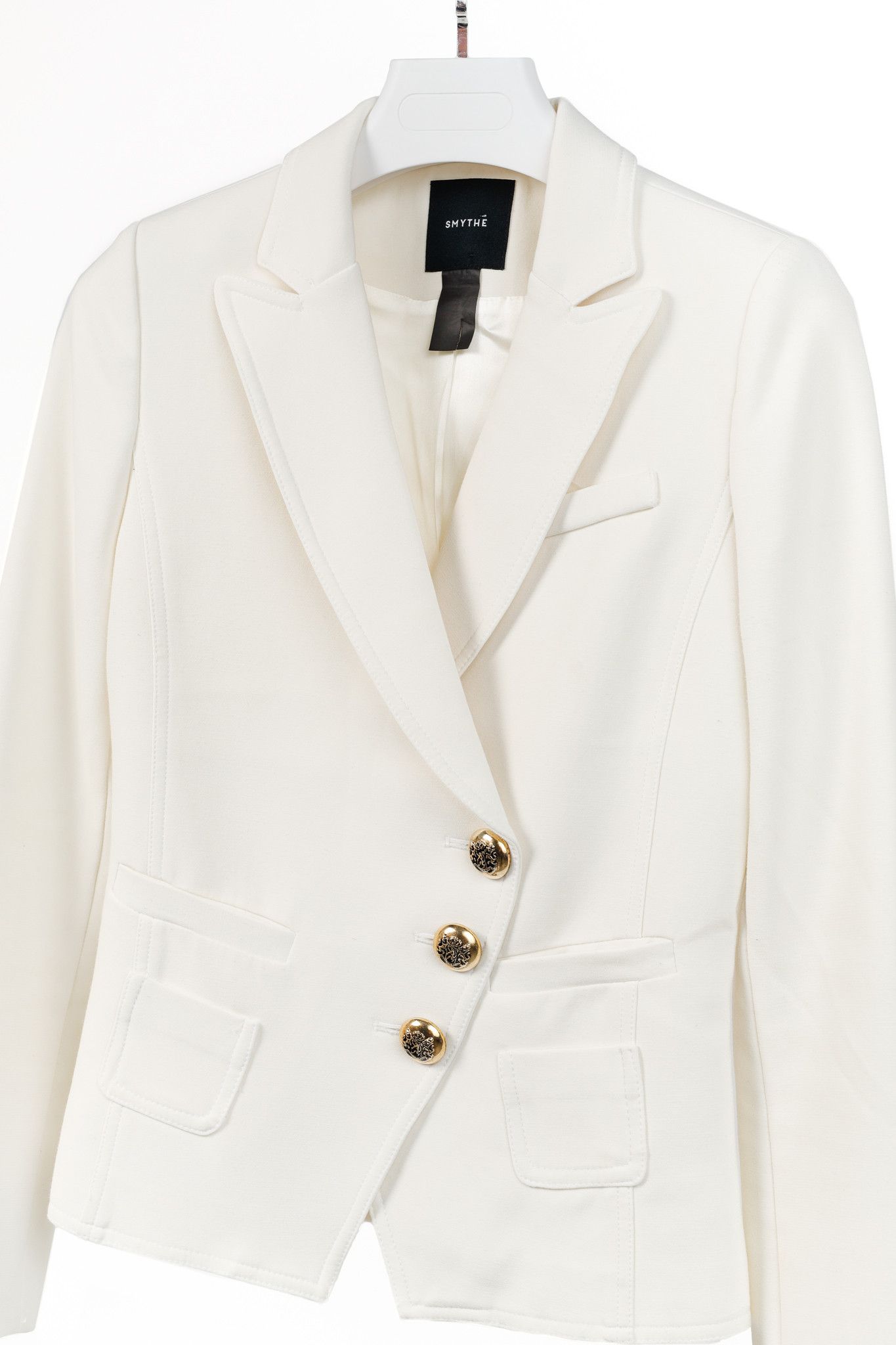 SMYTHE Smythe White Ponte 3-Button Wrap Blazer Size M / US 6-8 / IT 42-44 - 3 Thumbnail