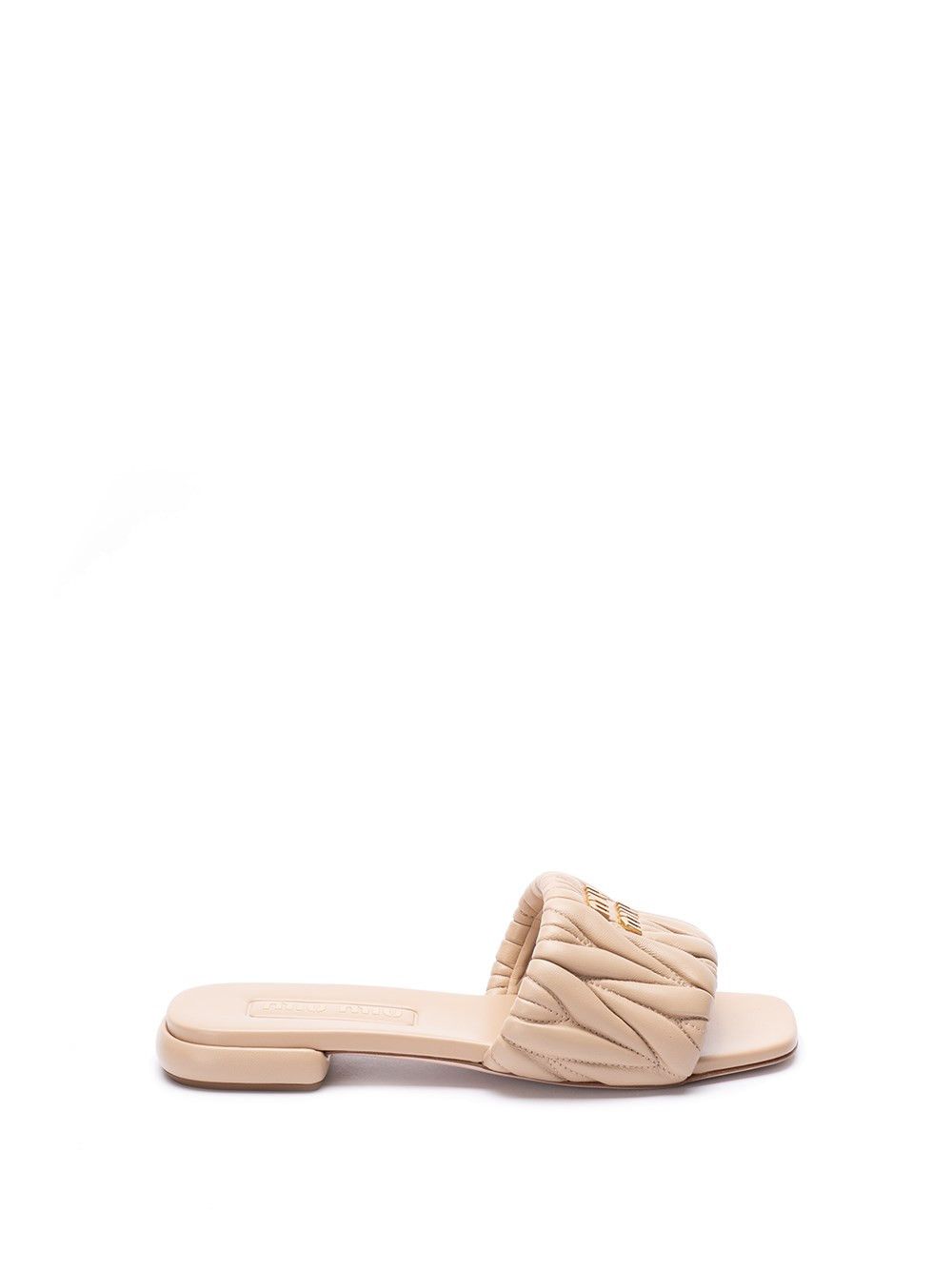 image of Miu Miu Matelassé Nappa Leather Slides Size Eu 37 For Women in Sabbia