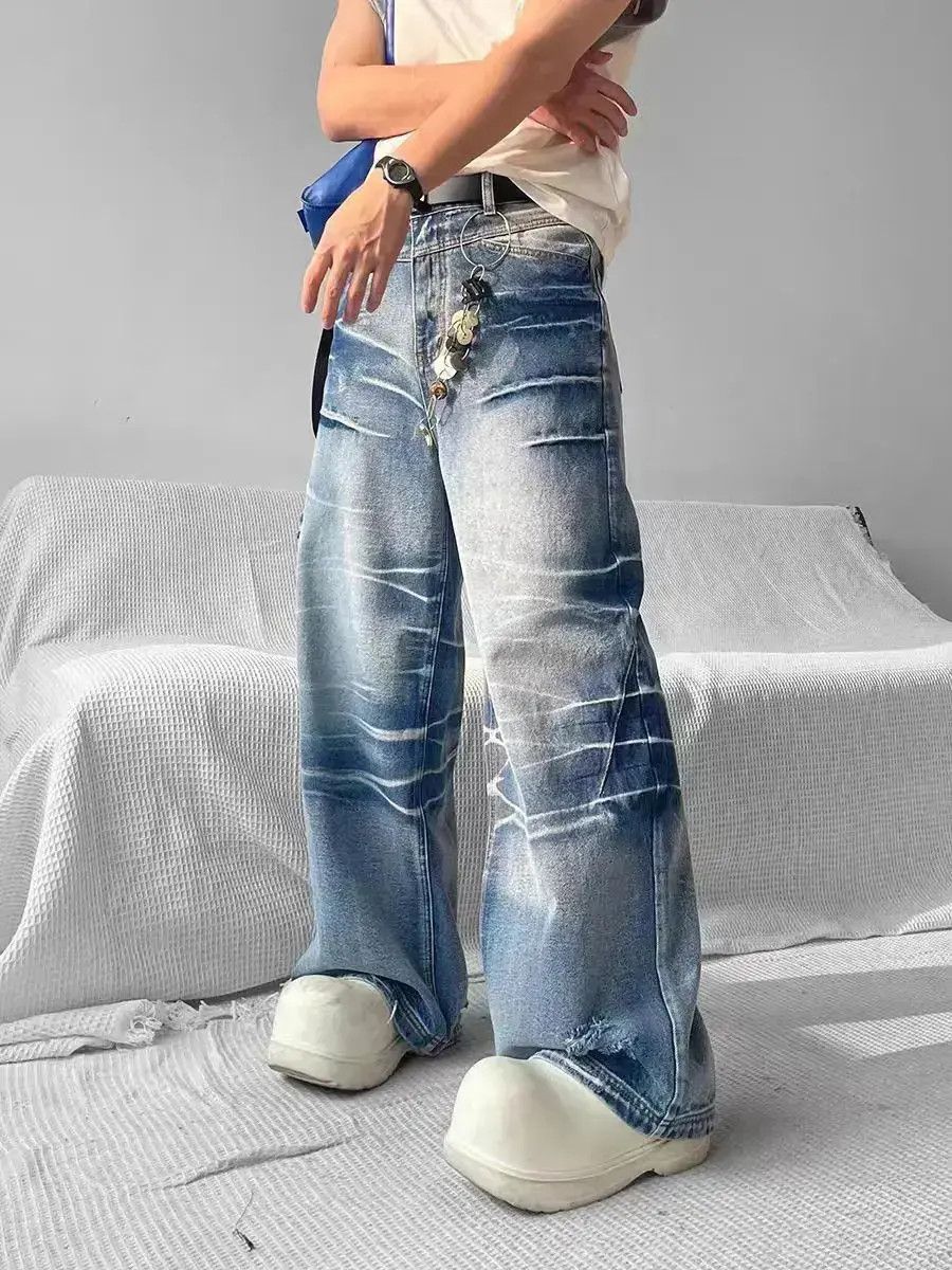 Japanese Brand Street style paw print design textured baggy jeans Size US 33 - 1 Thumbnail