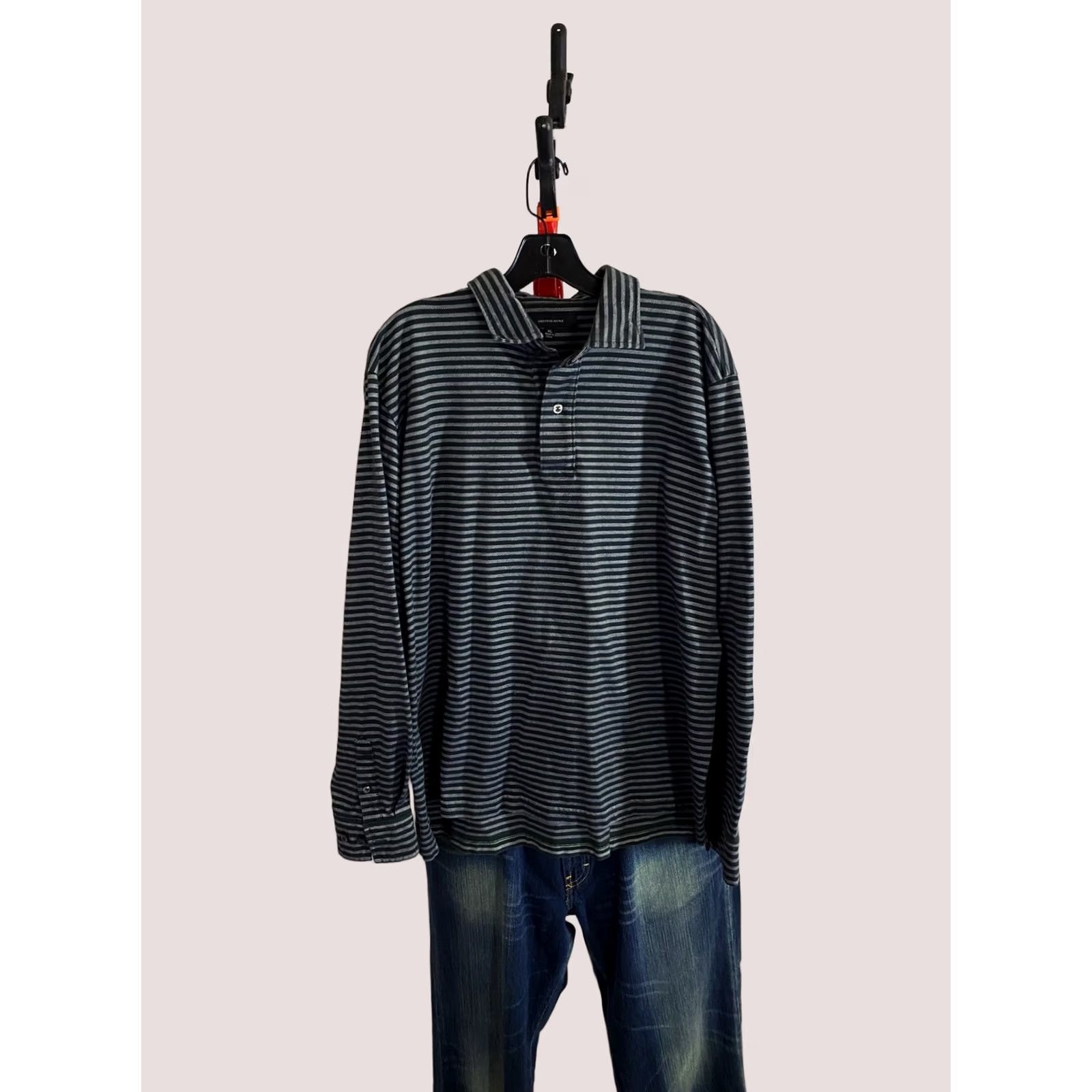 Saks Fifth Avenue Saks Fifth Avenue Gray Stripe Long Sleeve POLO SHIRT XL Extra Large Size US XL / EU 56 / 4 - 1 Thumbnail