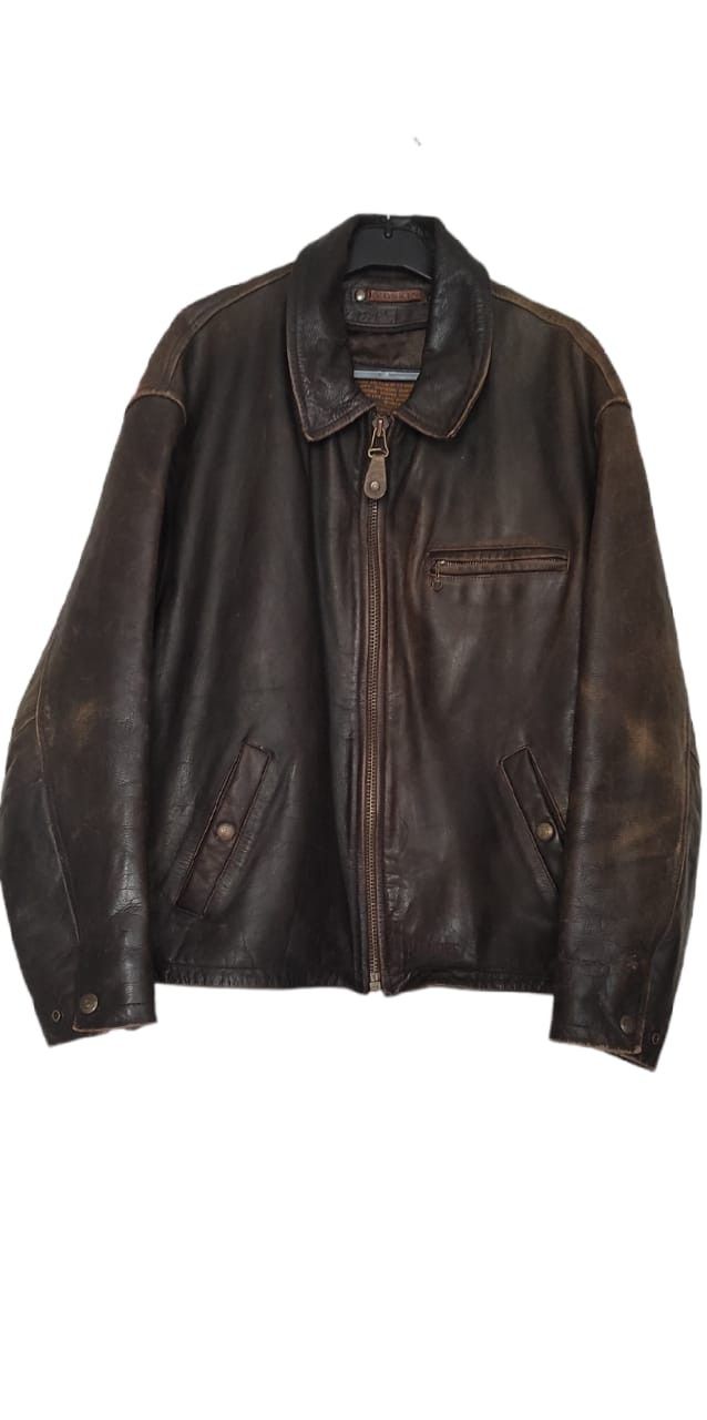 image of Leather Jacket x Redskins Brown Calf Skin Leather Flight Bomber Jacket, Men's (Size XL)