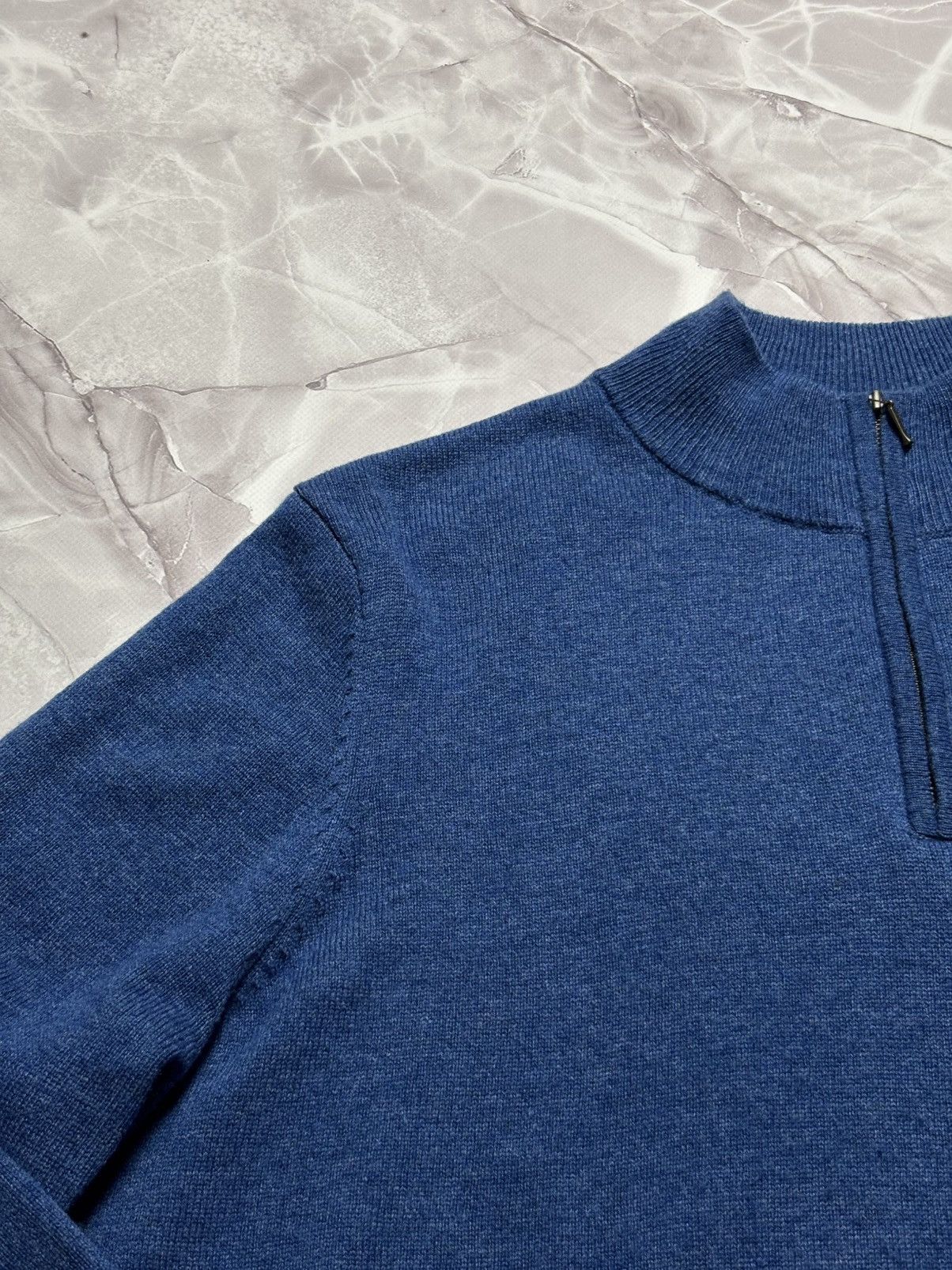 Designer WoolOvers Merino Wool Cashmere Half Zip Sweater Blue Mens XL Size US XL / EU 56 / 4 - 3 Thumbnail