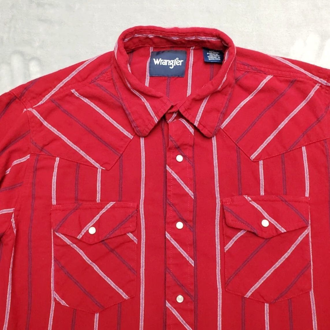 Wrangler VINTAGE Wrangler Shirt Mens L Red Striped Flannel Pearl Snap Western Cowboy Retro Y2K Size US L / EU 52-54 / 3 - 3 Thumbnail