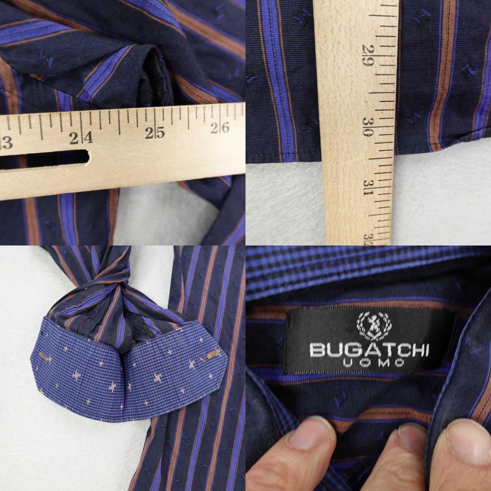 BUGATCHI Bugatchi Uomo Shirt Mens Large Striped Blue Brown Flip Cuffs Button Long Sleeve Size US L / EU 52-54 / 3 - 8 Thumbnail