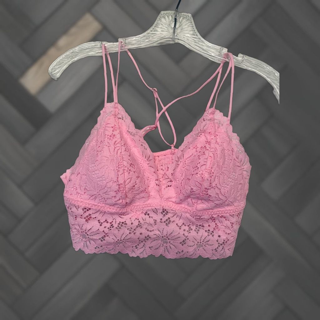 Victoria's Secret VINTAGE Victoria's Secret PINK Bralette Womens Medium Pink Lace Floral Trim Padded Bralette Women M Pink Lace Floral Padded Bag Not Applicable Size ONE SIZE - 1 Thumbnail
