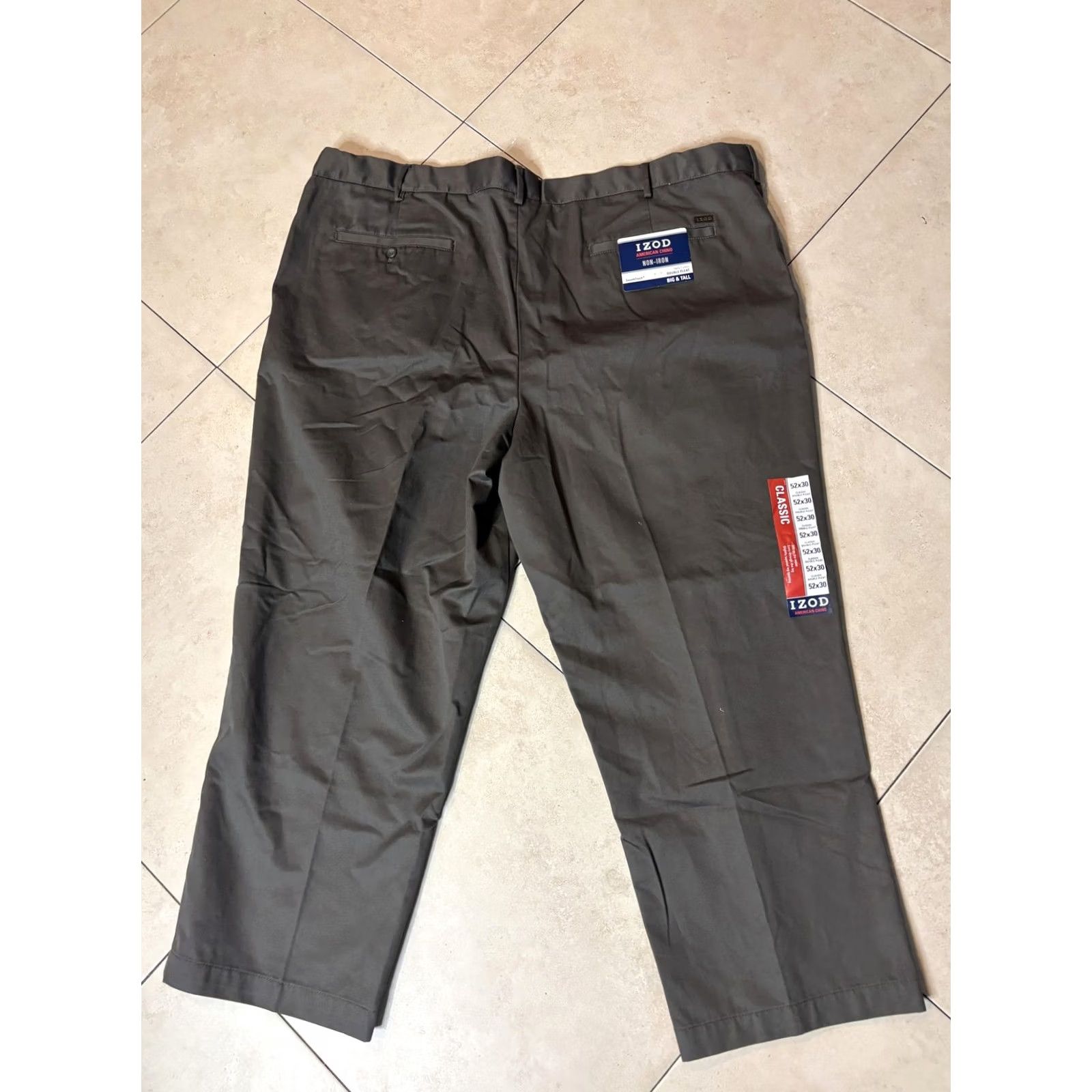 Izod Izod Mens Pants 52x30 Green Chino Classic Double Pleat Big & Tall Non Iron Size US 36 / EU 52 - 4 Thumbnail