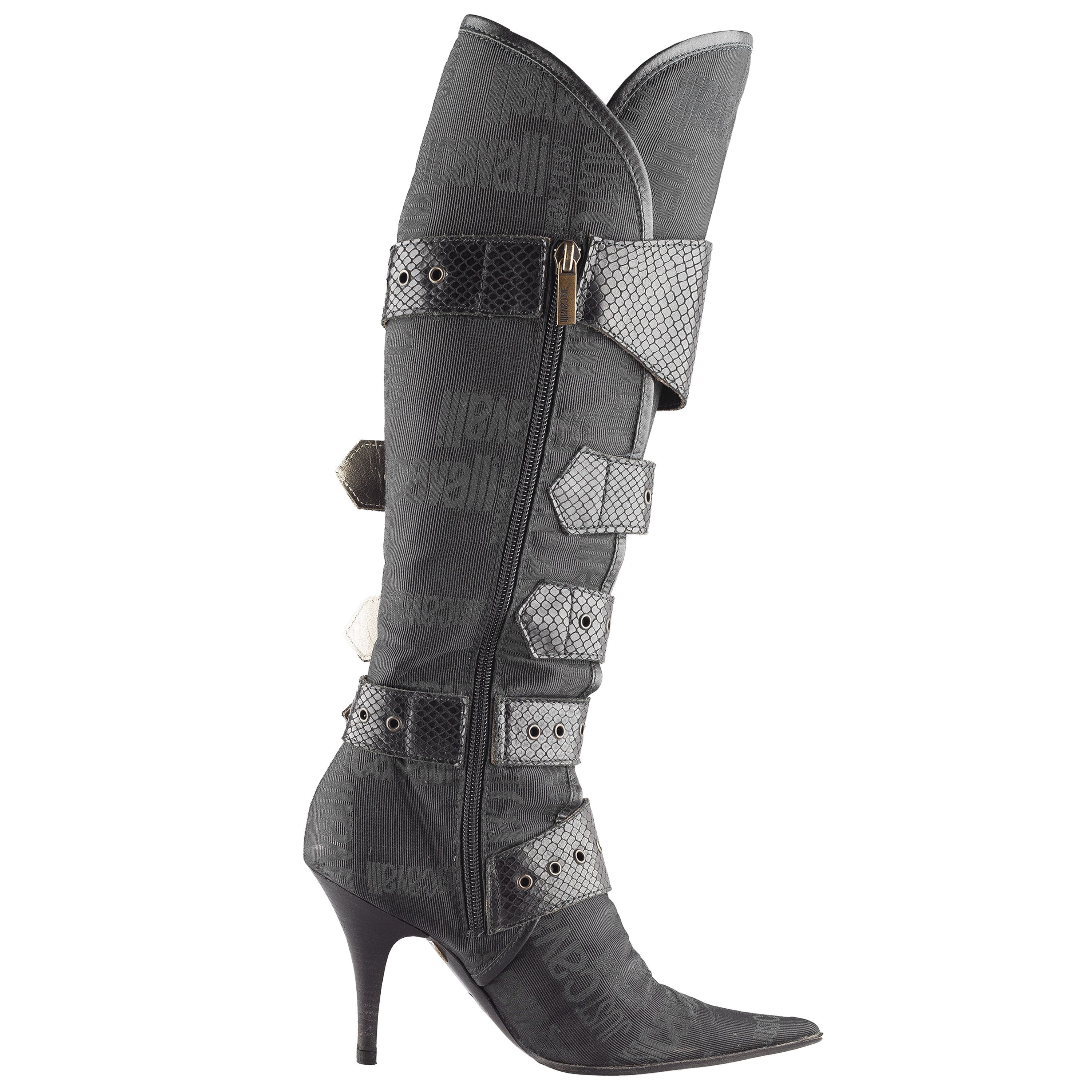 Just Cavalli Just Cavalli Black Monogram Pointed Toe Boots (38 EU) Size US 7 / IT 37 - 2 Thumbnail