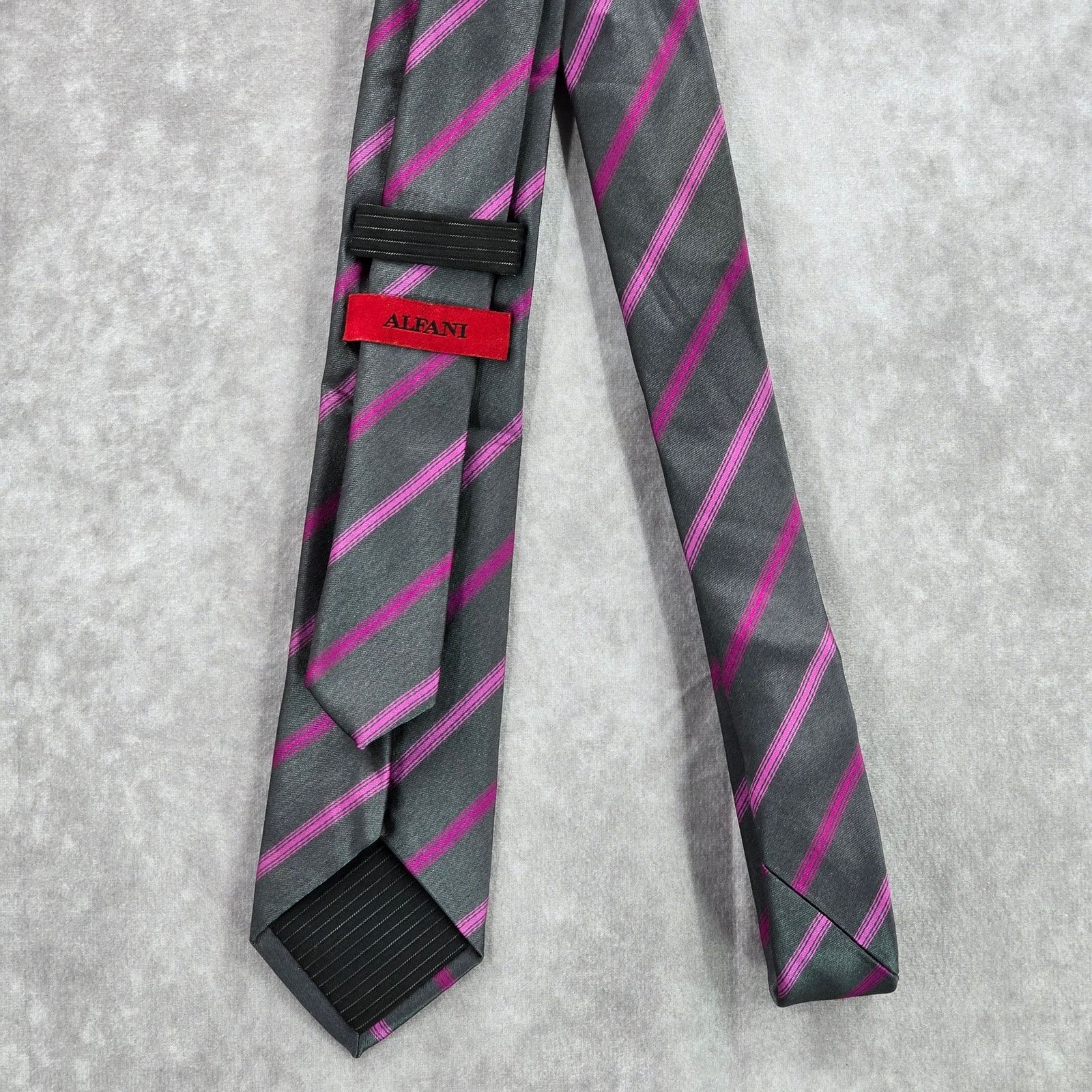 Alfani Alfani Gray Purple Stripe Narrow 100% Polyester Neck Tie Size 30 - 3 Thumbnail
