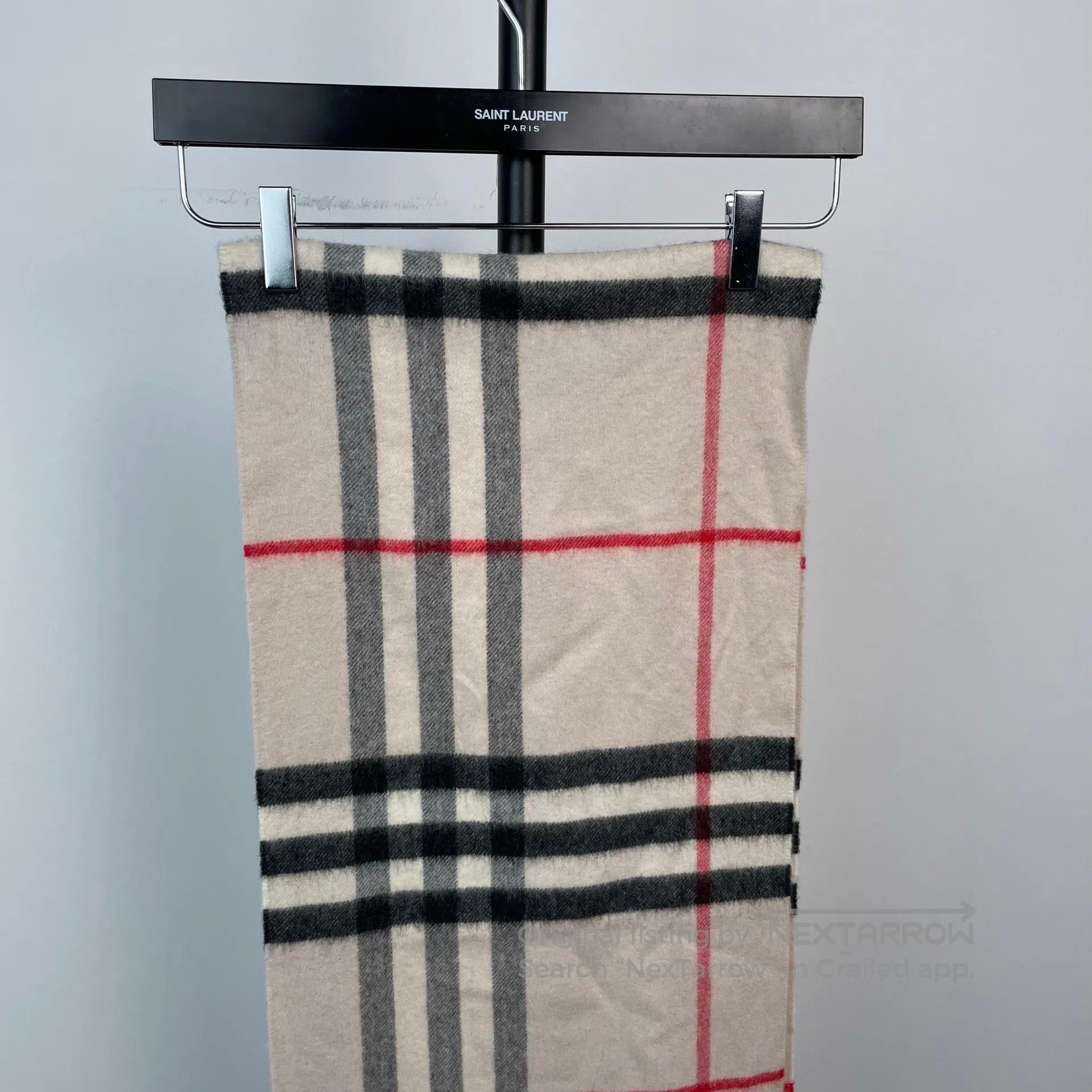 Burberry Burberry Beige Plaid Cashmere Fringe Scarf| Size ONE SIZE - 9 Thumbnail