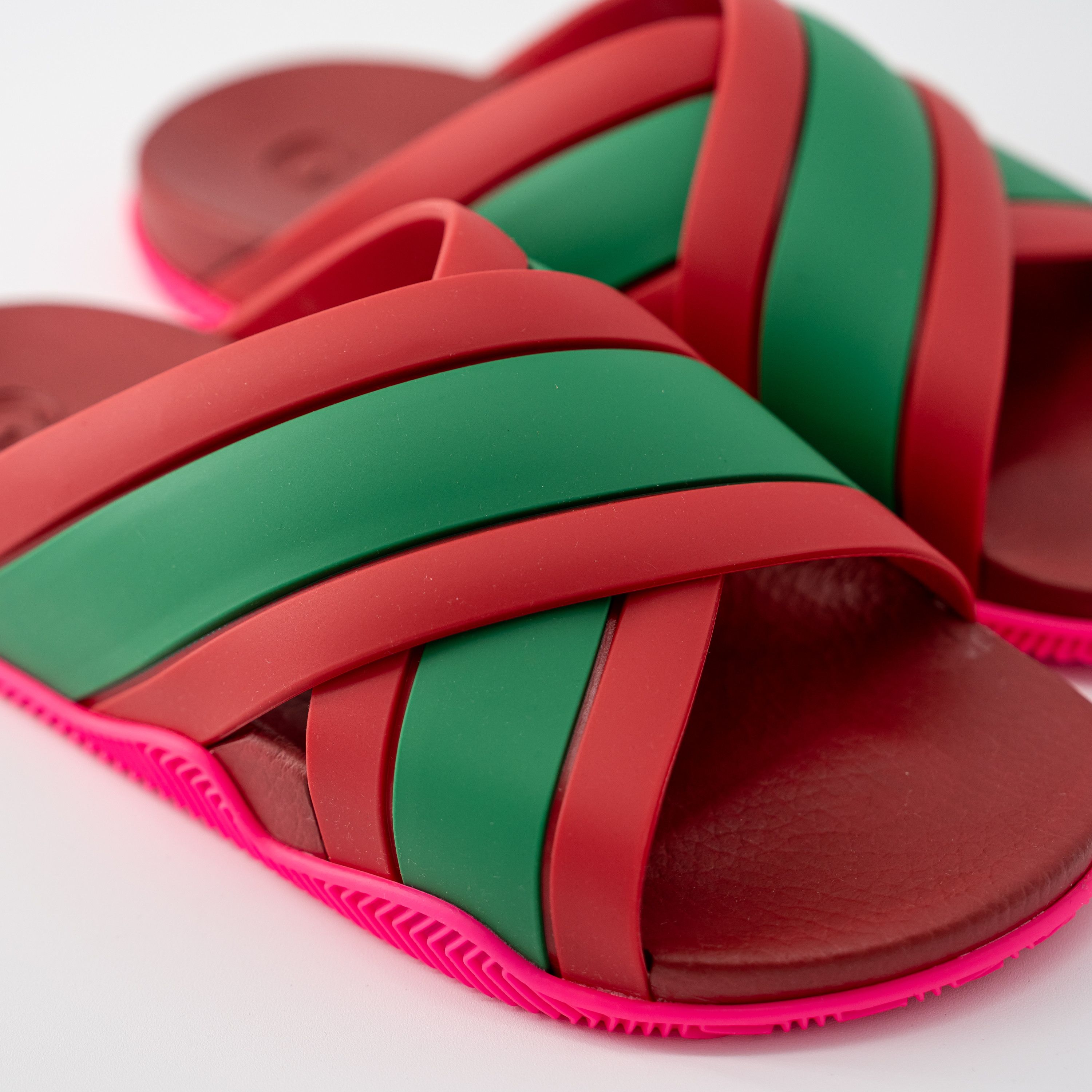 Gucci 37G - Gucci Slide Sandals Cross Striped Red Green Web Rubber Size US 7 / IT 37 - 6 Thumbnail