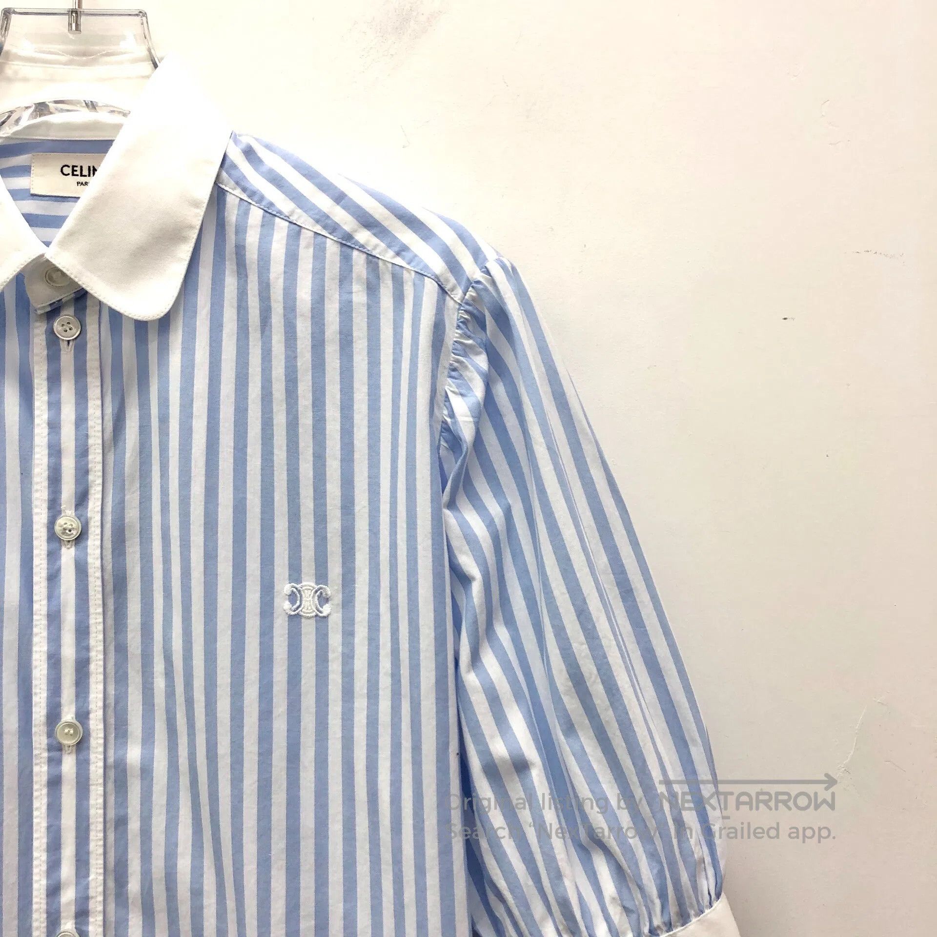 Celine Celine Blue striped Triumph embroidery cotton collar singl Size XS / US 0-2 / IT 36-38 - 3 Thumbnail