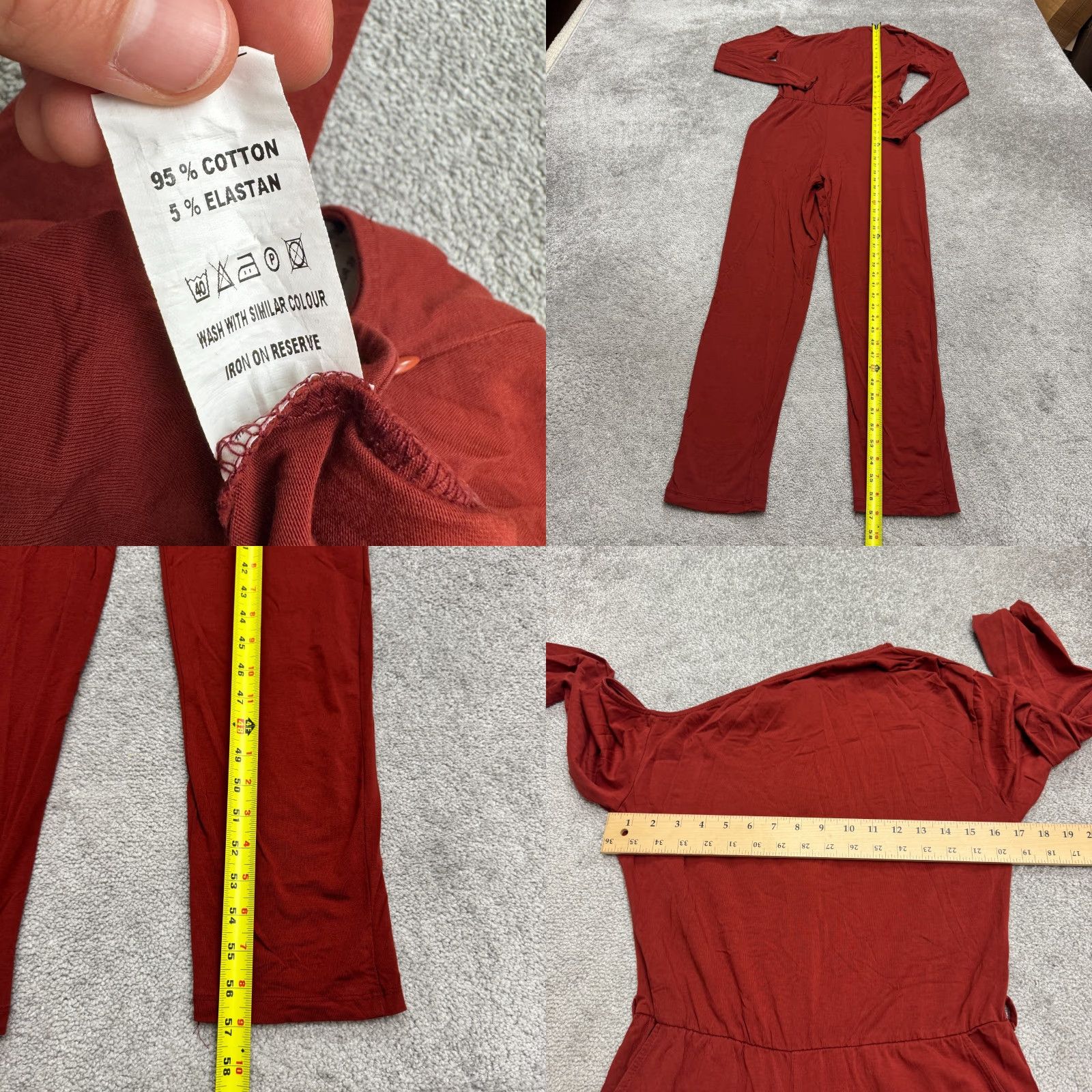 Vintage Little Mistress Jumpsuit Women 6 Red Long Sleeves Asymmetric Neck Pocket Stretch Casual Travel Classic Womens Size M / US 6-8 / IT 42-44 - 8 Thumbnail