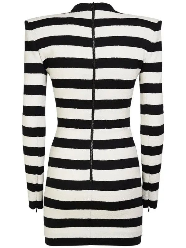 Balmain o1s1wg110725 Striped Cotton Blend Mini Dress in Black/White Size M / US 6-8 / IT 42-44 - 4 Thumbnail
