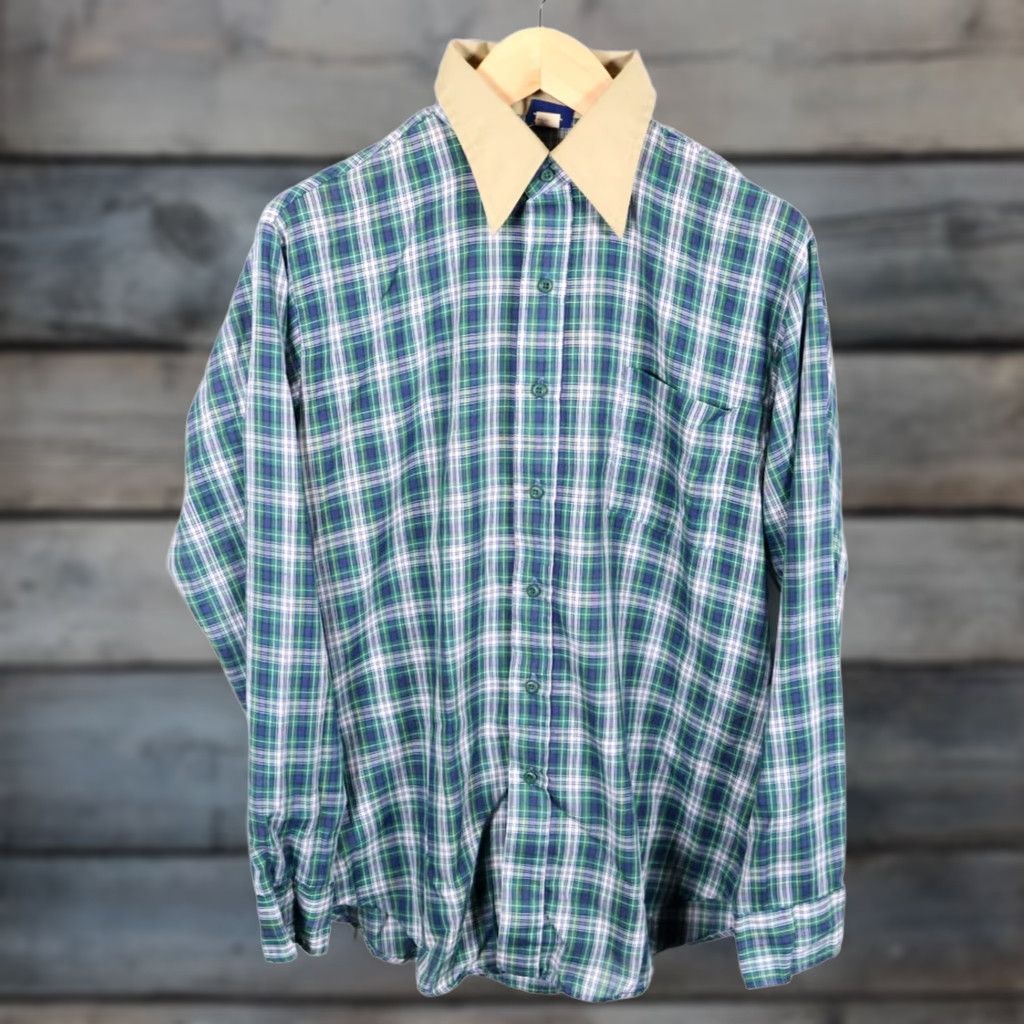 Sears VINTAGE Sears Perma-Prest Shirt Men's Large Green Plaid Contrast Collar Cotton Blend Button-Up Casual Workwear 80s Grunge Mens Size US L / EU 52-54 / 3 - 1 Thumbnail