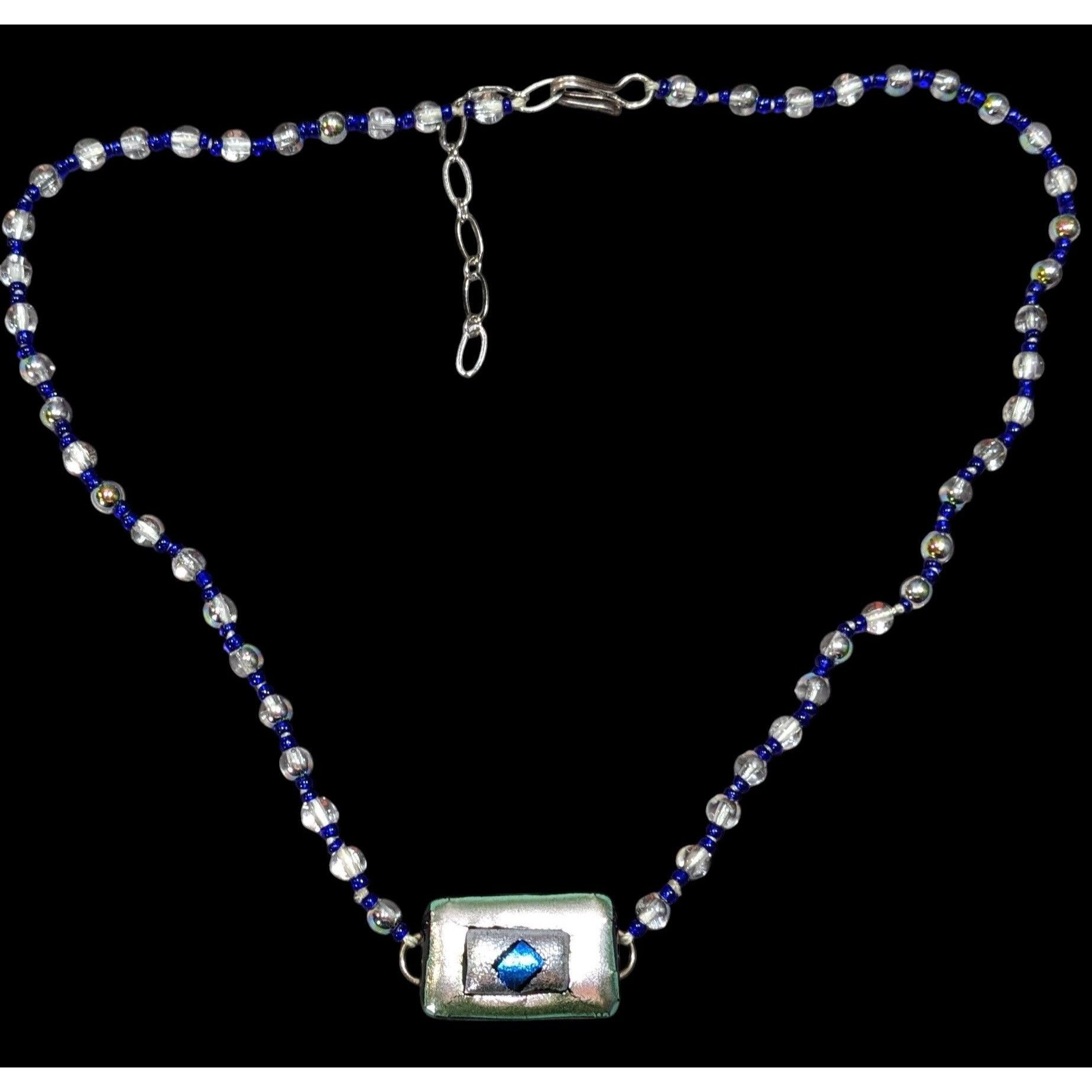 Handmade Handmade Dichroic Glass Blue And Silver Tone Necklace Size ONE SIZE - 1 Thumbnail