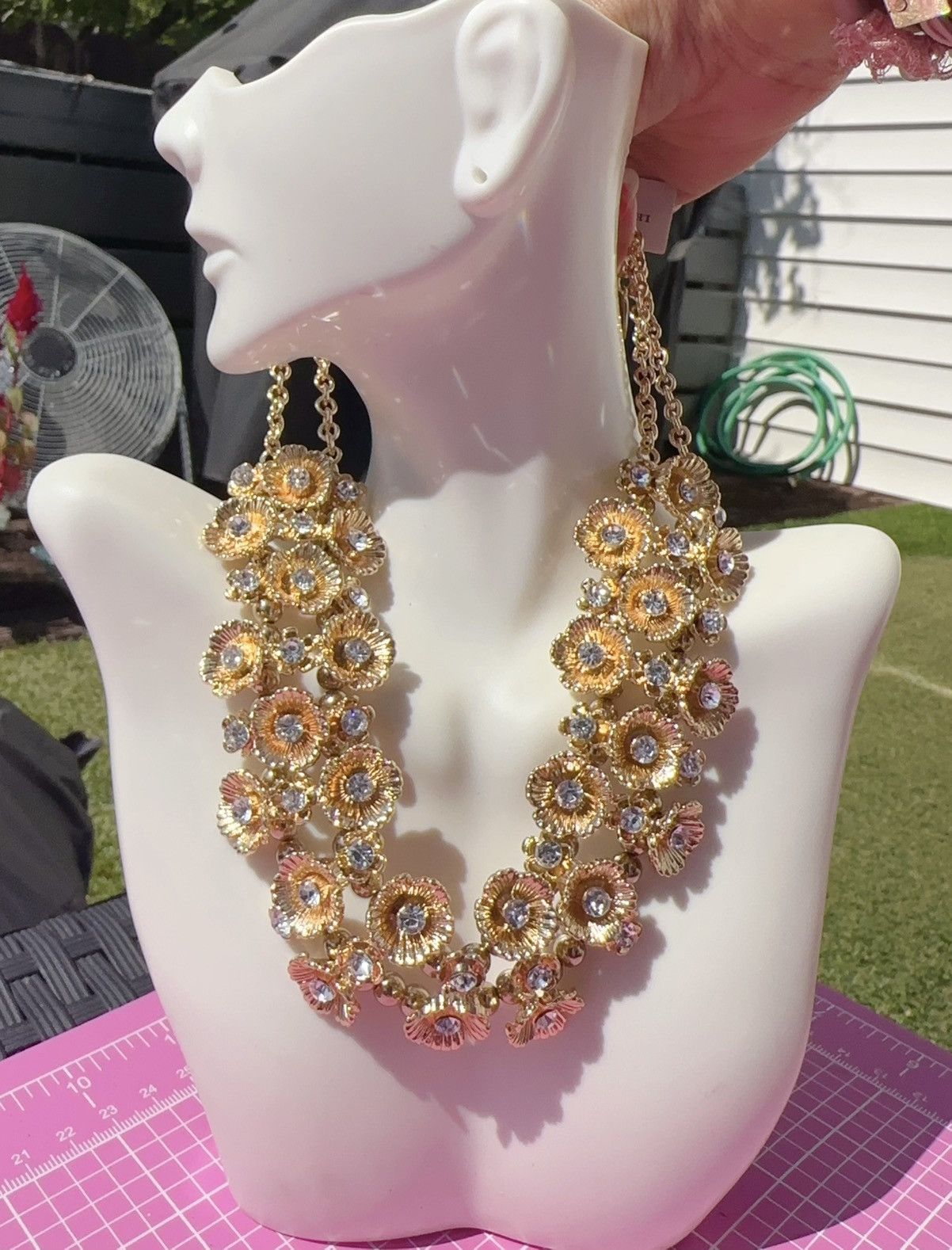 Designer Natasha gold tone flower with crystal Statement Adjustabl Size ONE SIZE - 1 Thumbnail