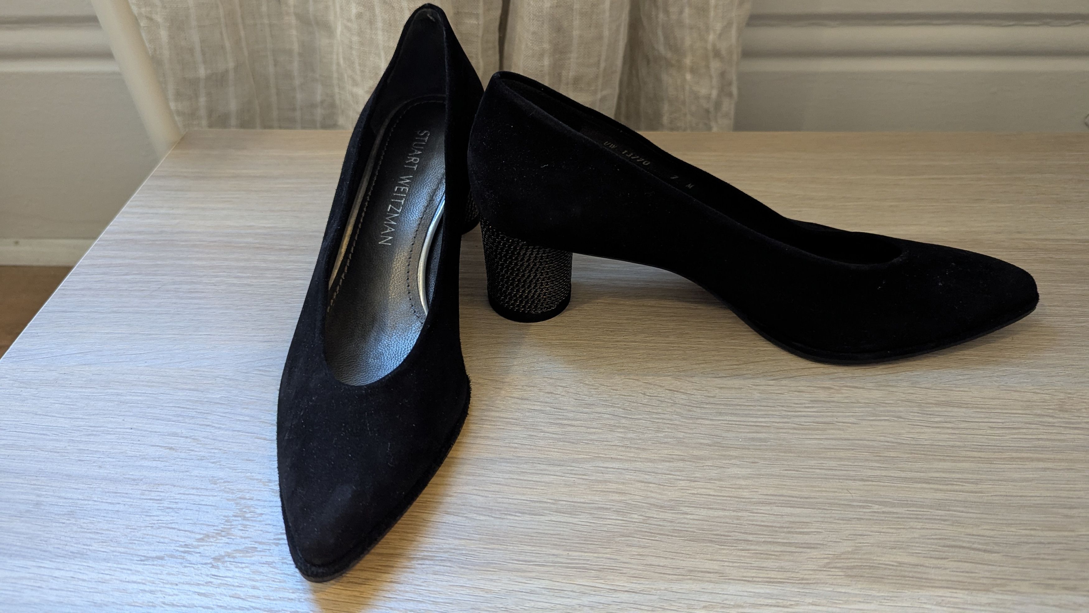 Stuart Weitzman black metal chain heal Size US 7 / IT 37 - 4 Thumbnail