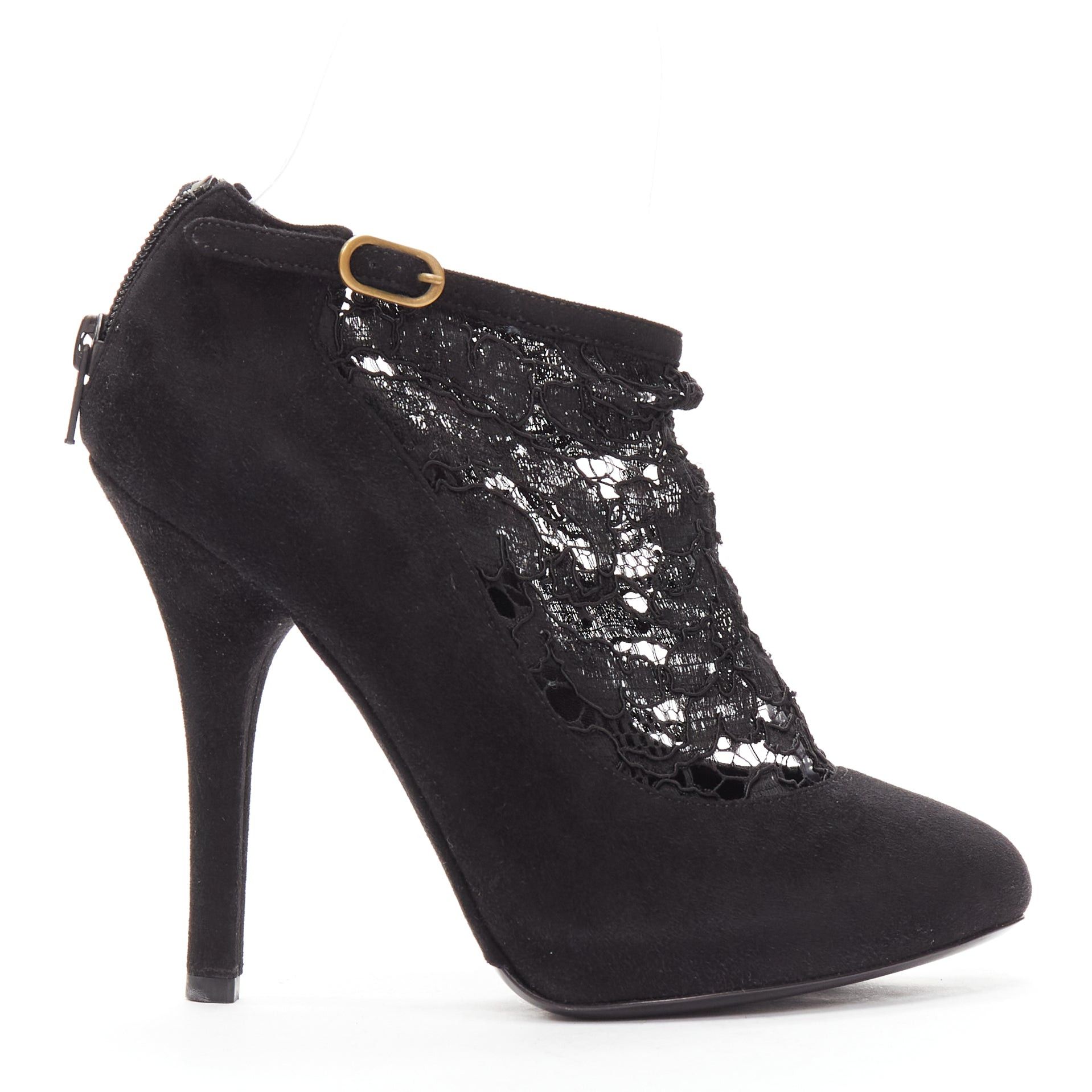 Dolce & Gabbana DOLCE GABBANA black suede floral lace ankle high heel ankle booties EU36 Size US 6 / IT 36 - 1 Thumbnail
