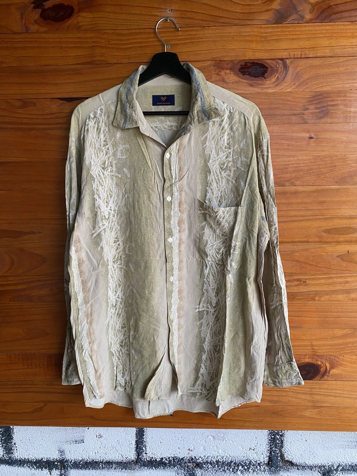 Mario Valentino Vintage Mario Valentino Abstract Sheer Button-Up Shirt Beige Size US L / EU 52-54 / 3 - 3 Thumbnail