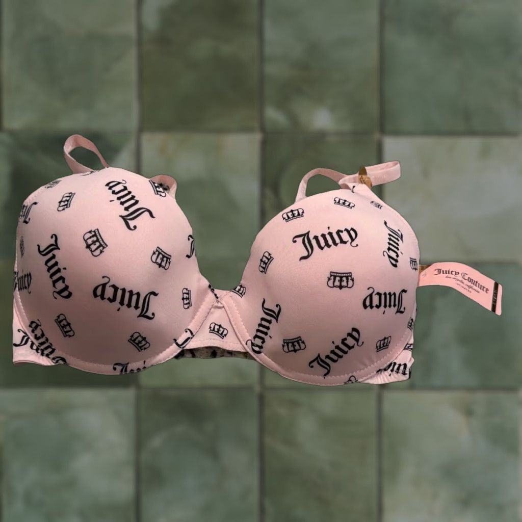 Juicy Couture JUICY COUTURE Sleek & Smooth Bra 38DD Pink Underwired Womens Jersey Logo Script Size ONE SIZE - 1 Thumbnail