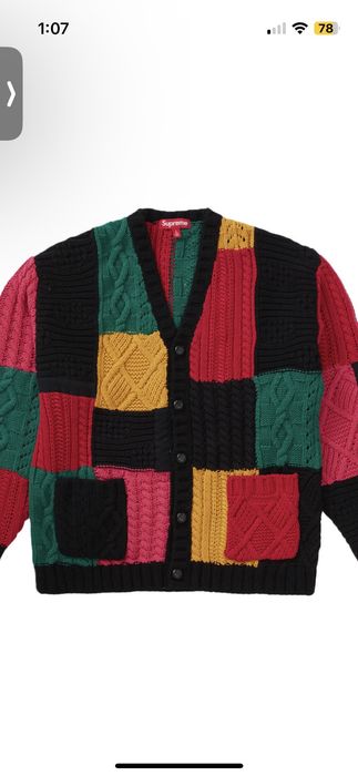 Supreme Supreme Patchwork Cable Knit Cardigan Black | Grailed