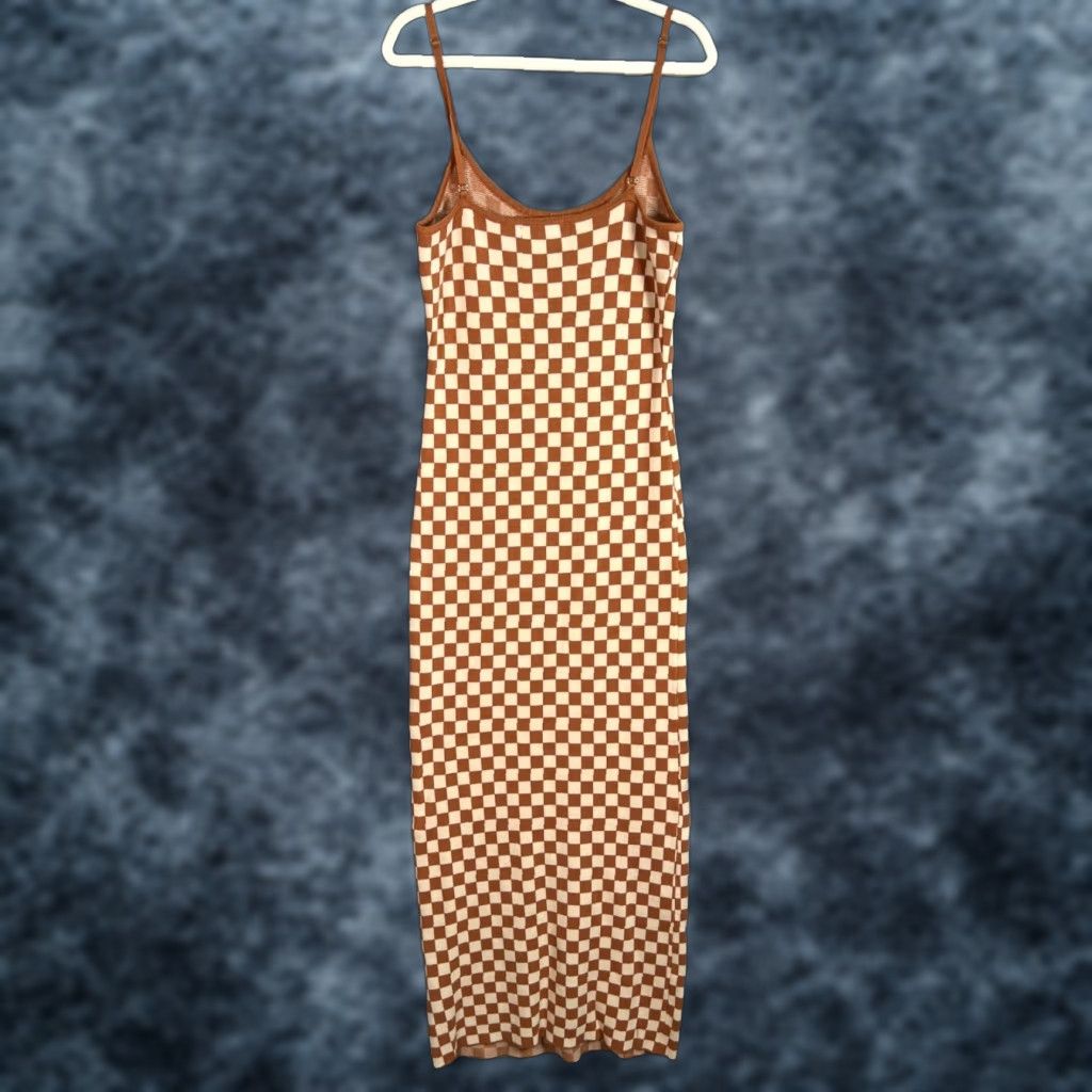 12th Tribe Womens Size Small Brown & Cream Checkered Maxi Dress Sleeveless