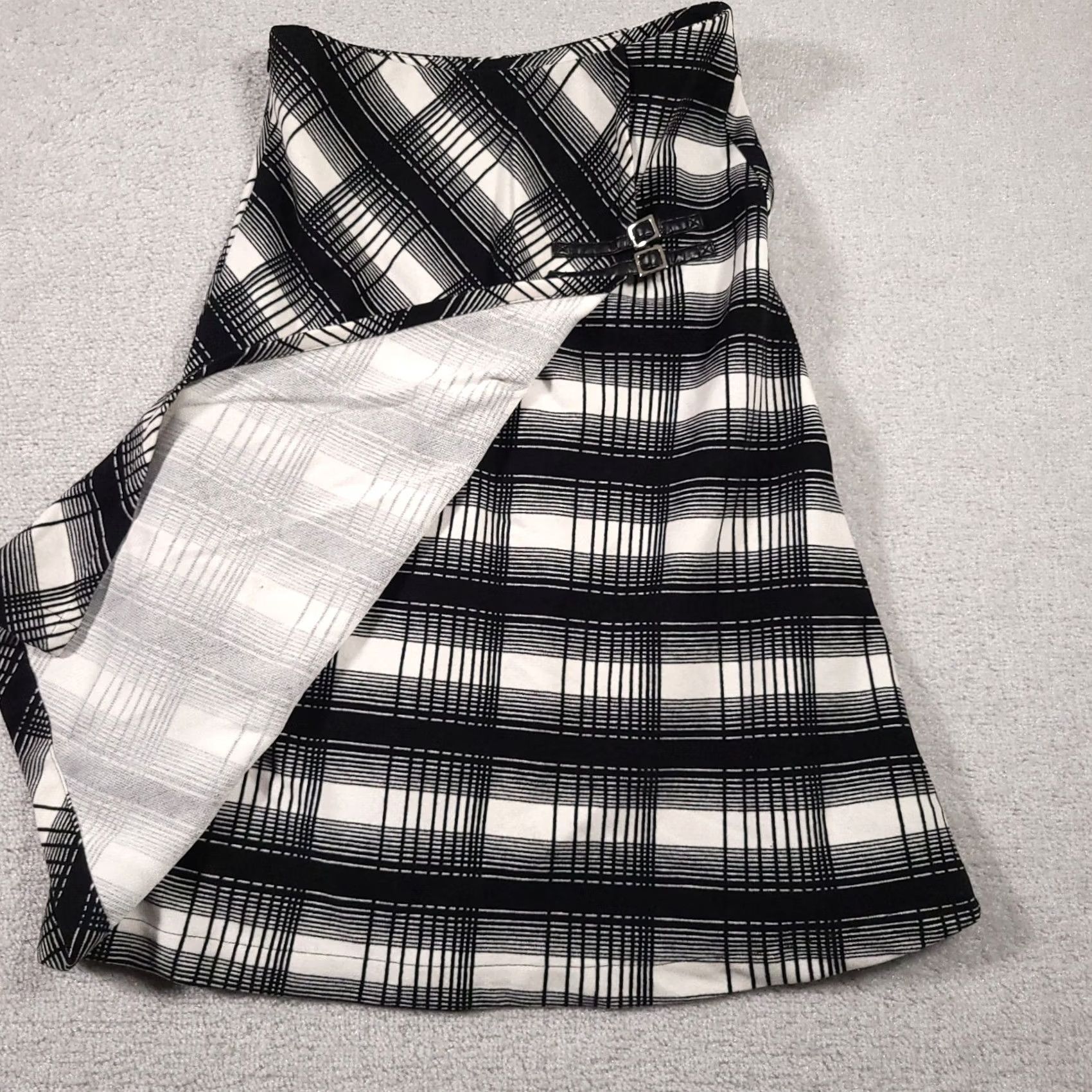 Vintage Hormars Plaid Midi Skirt White Black Women's A Line Medium Buckles Lined Zip Size 32" / US 10 / IT 46 - 6 Thumbnail