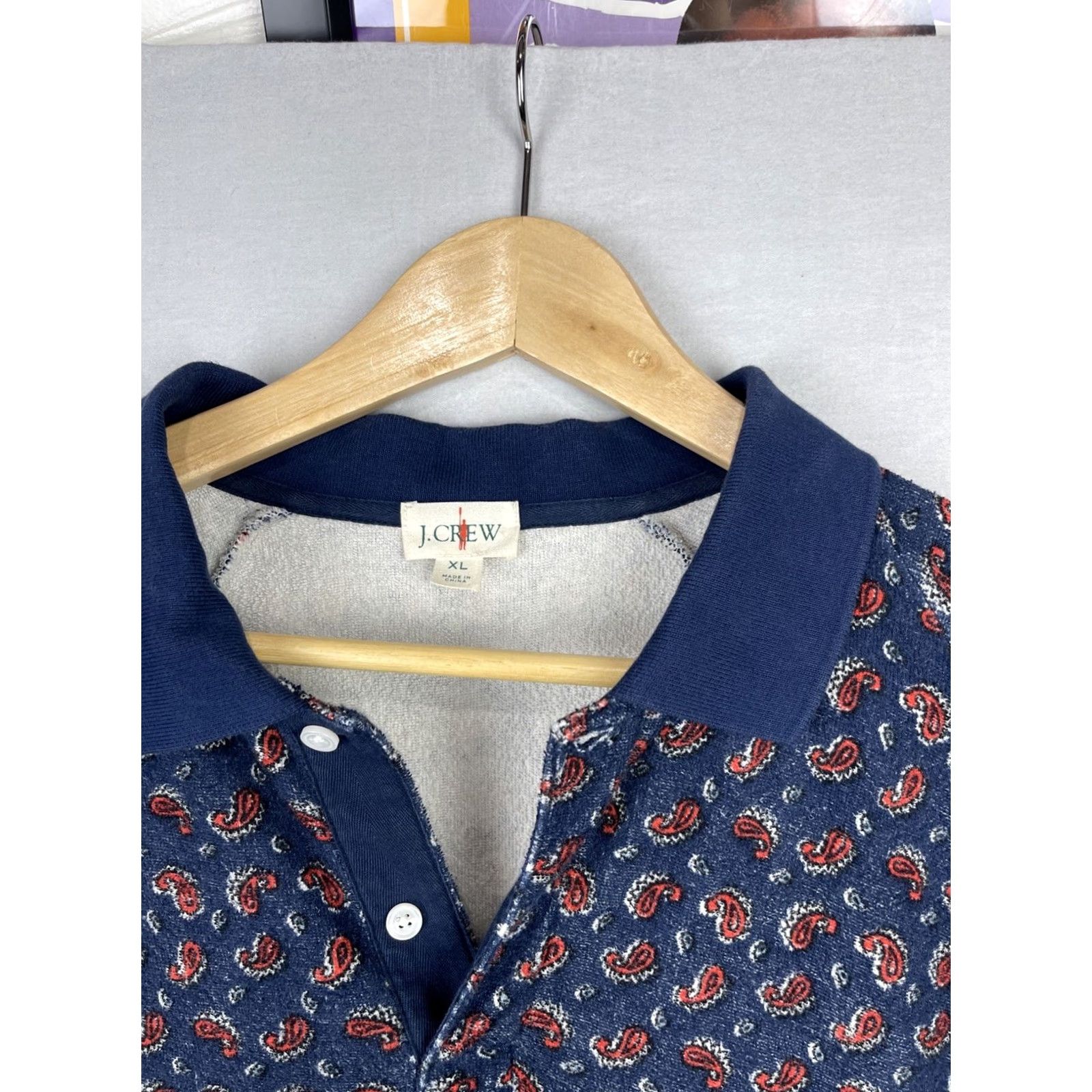 J.Crew J.CREW Polo Shirt Mens XL Blue Paisley Knit Toweling Oarsman Shirt Size US XL / EU 56 / 4 - 5 Thumbnail