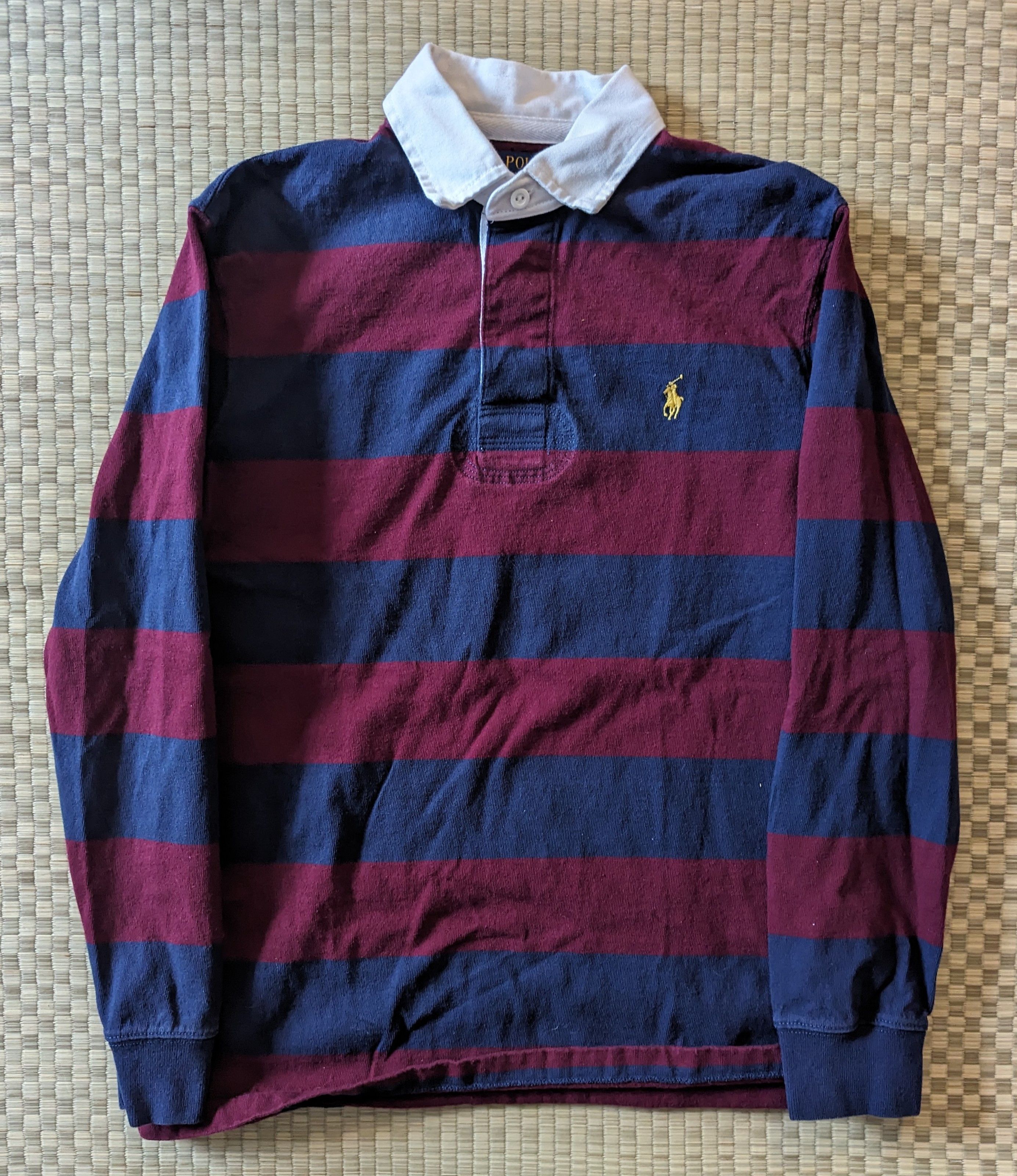 image of Vintage Polo Ralph Laurent Navy Burgundy Cotton Rugby Polo in Burgandy, Men's (Size Medium)