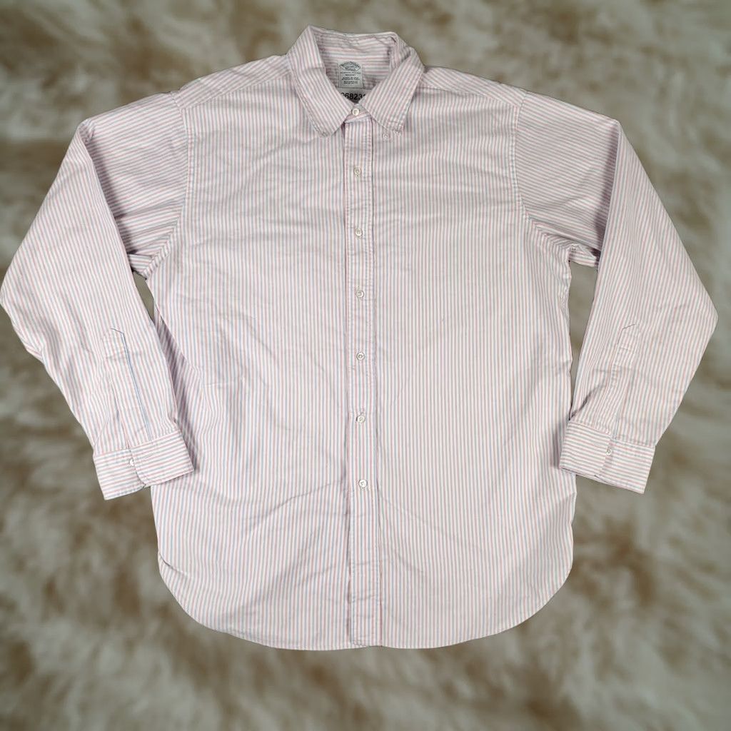 Brooks Brothers Brooks Brothers Shirt Mens 17 Pink Striped Regent Dress Button Up Long Sleeve Regular Cotton 100% Mens Dress Shirt Size 46R - 1 Thumbnail