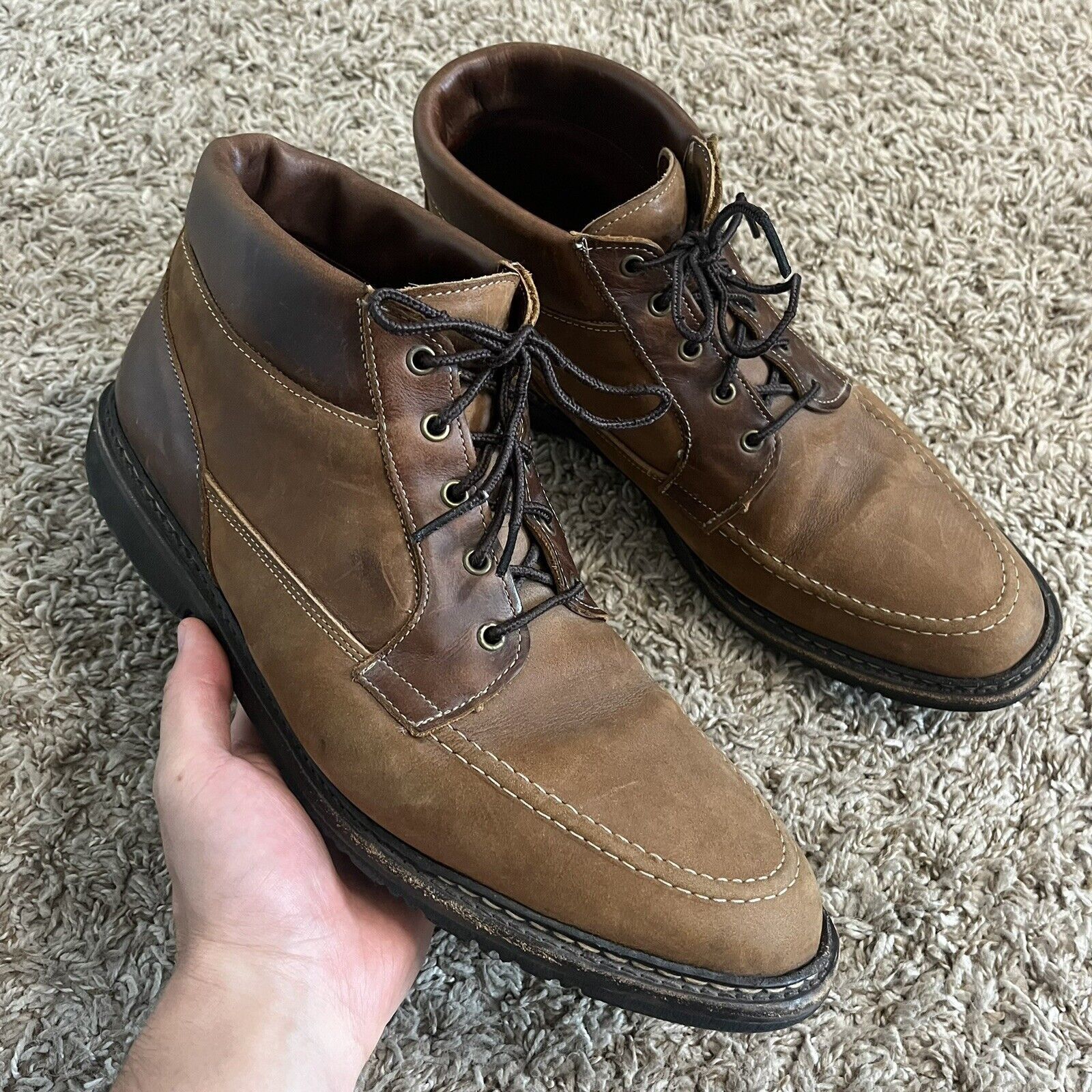 image of Allen Edmonds Cascade Brown Leather Moc Toe Ankle Boots Size 11 D, Men's