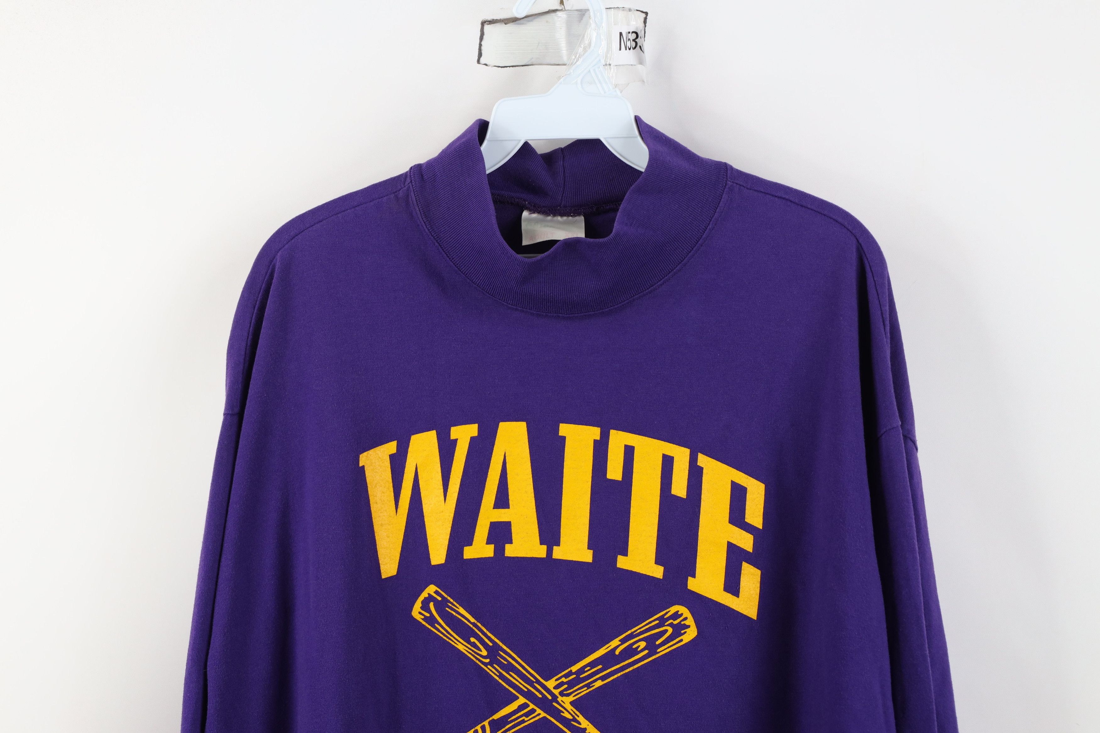 Vintage Vintage 90s Streetwear Baseball Mock Neck T-Shirt Purple USA Size US XXL / EU 58 / 5 - 2 Thumbnail