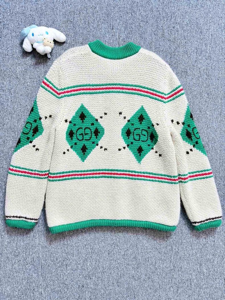 Gucci GucciWhite and green diamond pattern GG knitted thick plush Size US M / EU 48-50 / 2 - 2 Thumbnail