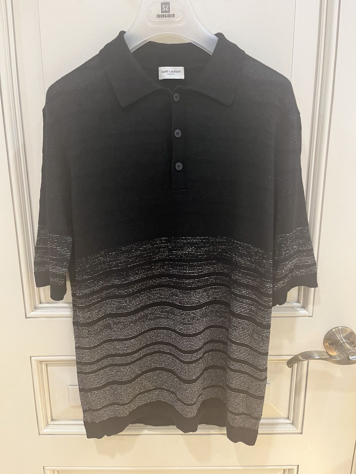 Saint Laurent Paris Black and silver Lurex polo T shirt size m Size US M / EU 48-50 / 2 - 4 Thumbnail