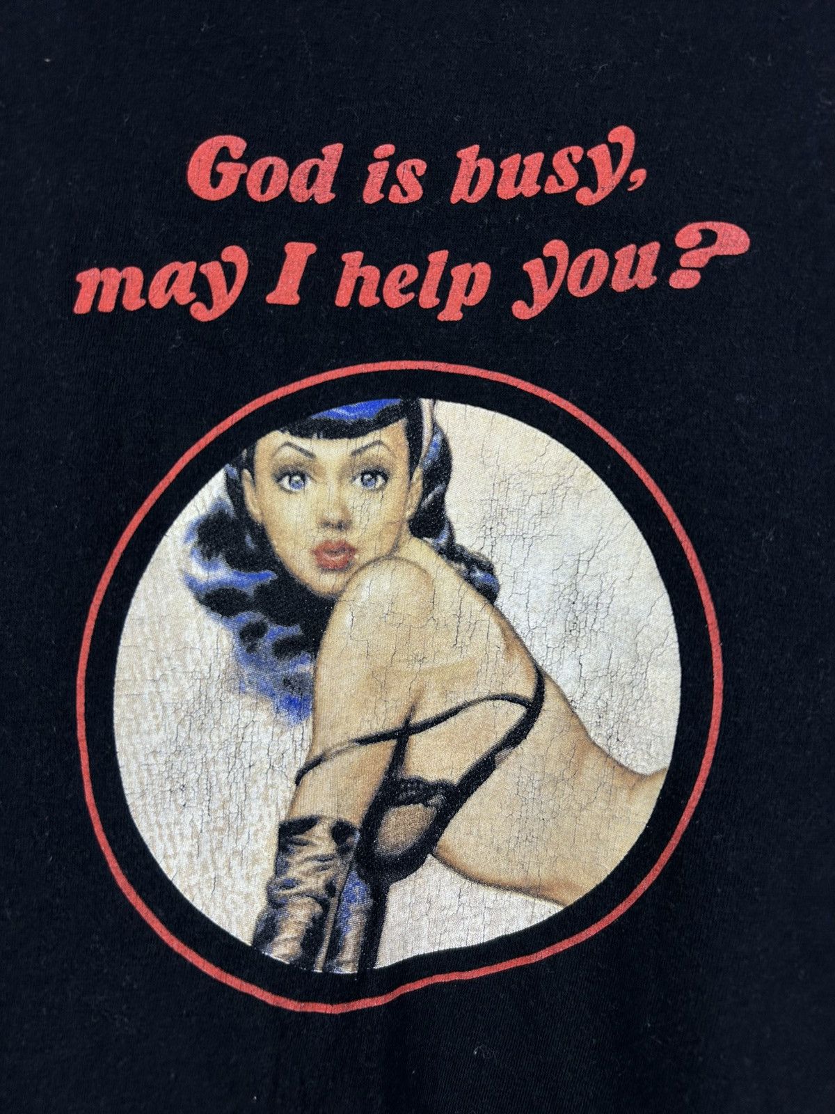 Vintage Vintage Sexy Girl “God Is Busy, May I Help You?” T-Shirt L Size US L / EU 52-54 / 3 - 4 Thumbnail