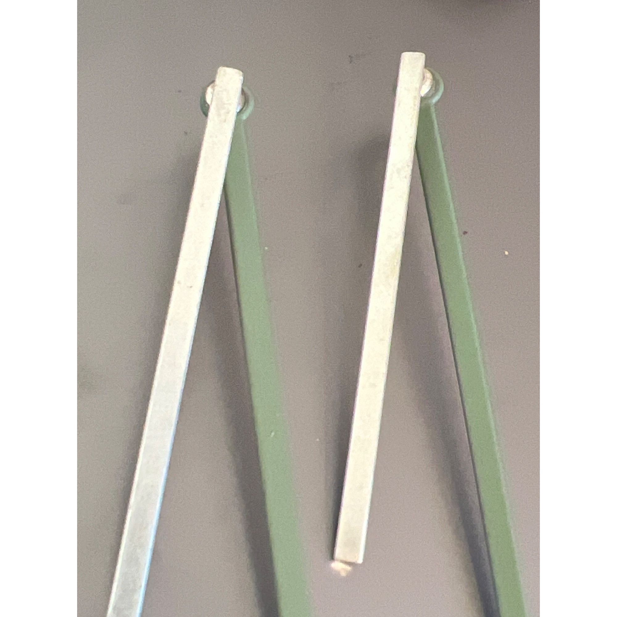 Other Vtg Silver Tone Green Double Bar Earrings Front Back 3.25" L Size ONE SIZE - 2 Thumbnail