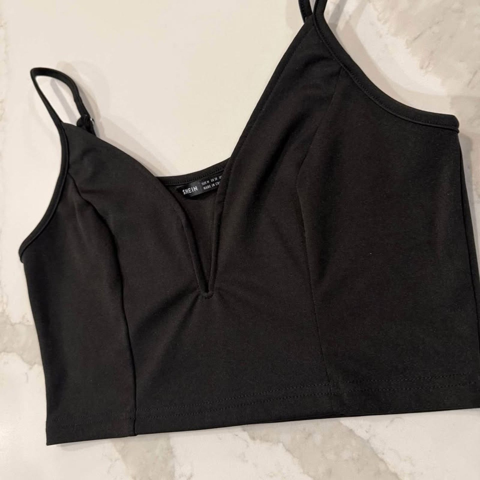 Shein SHEIN Deep V Line Black Crop Top Womens Medium Chic Sexy Size M / US 6-8 / IT 42-44 - 2 Thumbnail