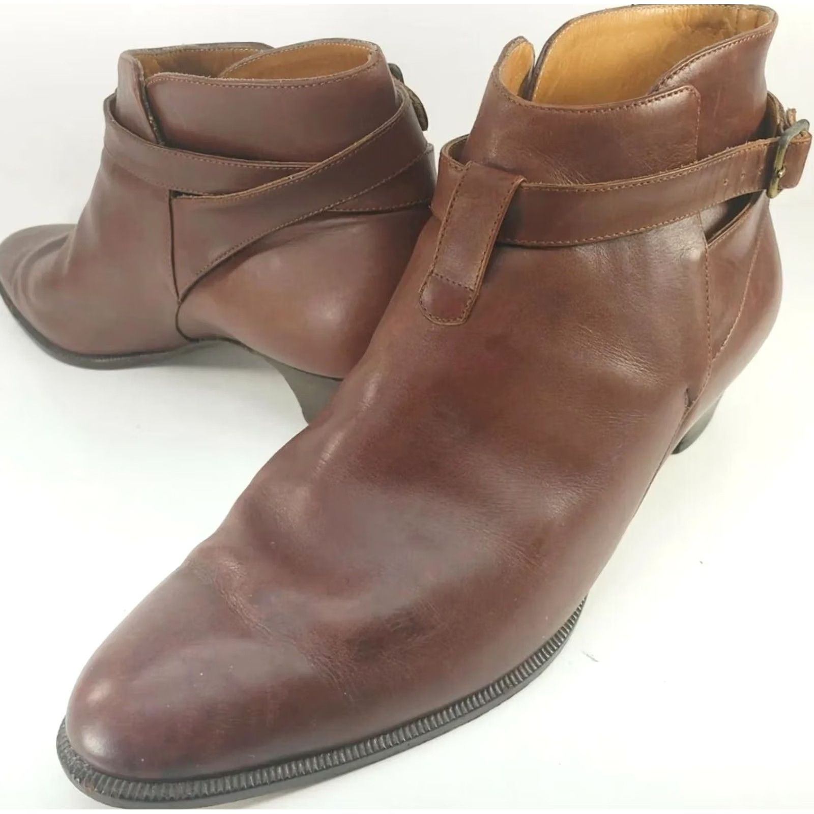 Ralph Lauren Ralph Lauren Brown Leather Buckle Ankle Bootie Heels Women 6B Bootie Block Heel Leather Lining Zip Knee? No Size US 6 / IT 36 - 2 Thumbnail