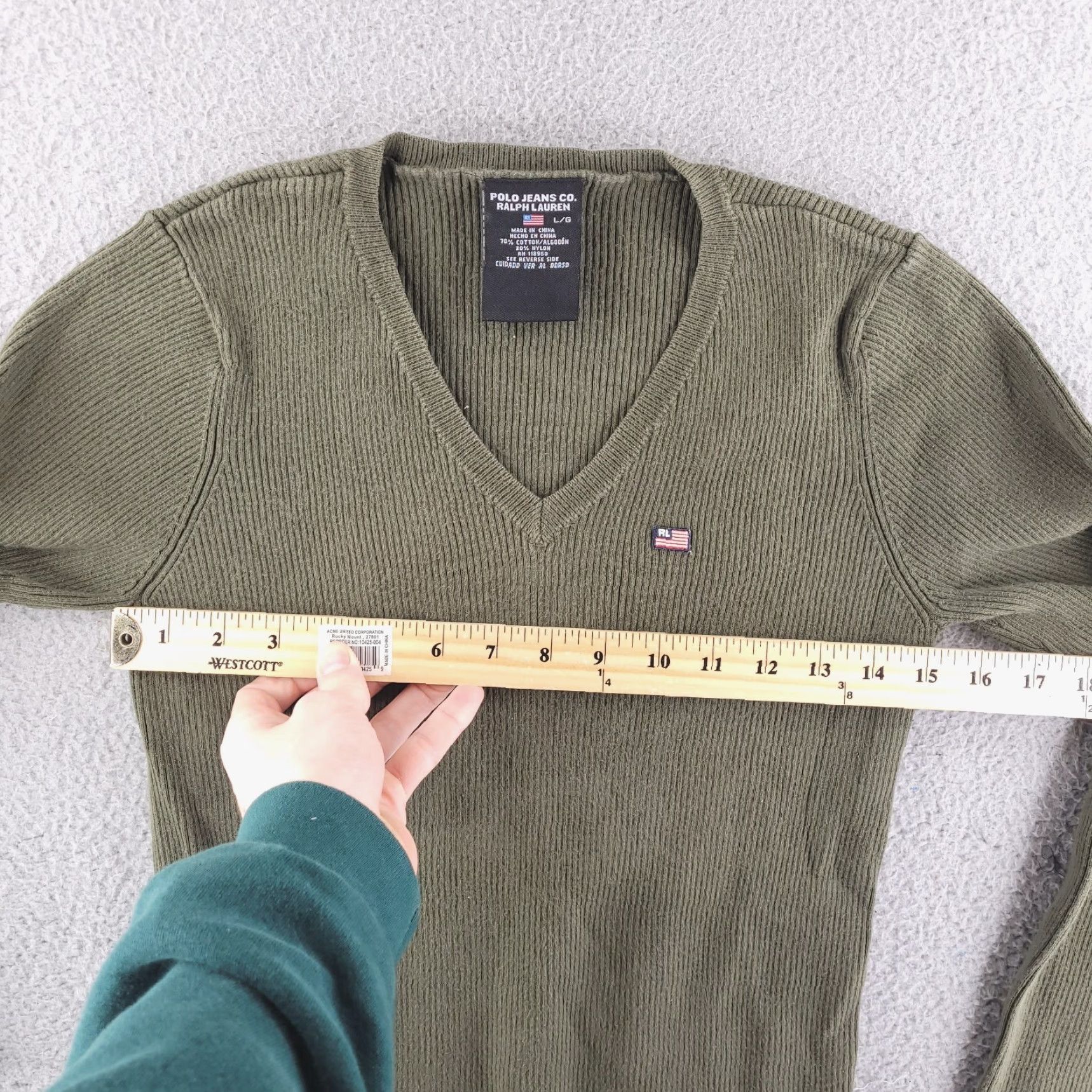 Polo Ralph Lauren VINTAGE Polo Ralph Lauren Sweater Womens XS XL Green Cable-Knit Ribbed V-Neck Pullover, Long Sleeve, Knit Style Cable-Knit, Size L (Tag Large) Womens Size L / US 10 / IT 46 - 4 Thumbnail