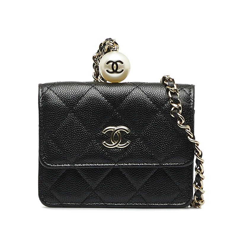 image of Chanel Cc Quilted Caviar Chain Purse in Black, Women's