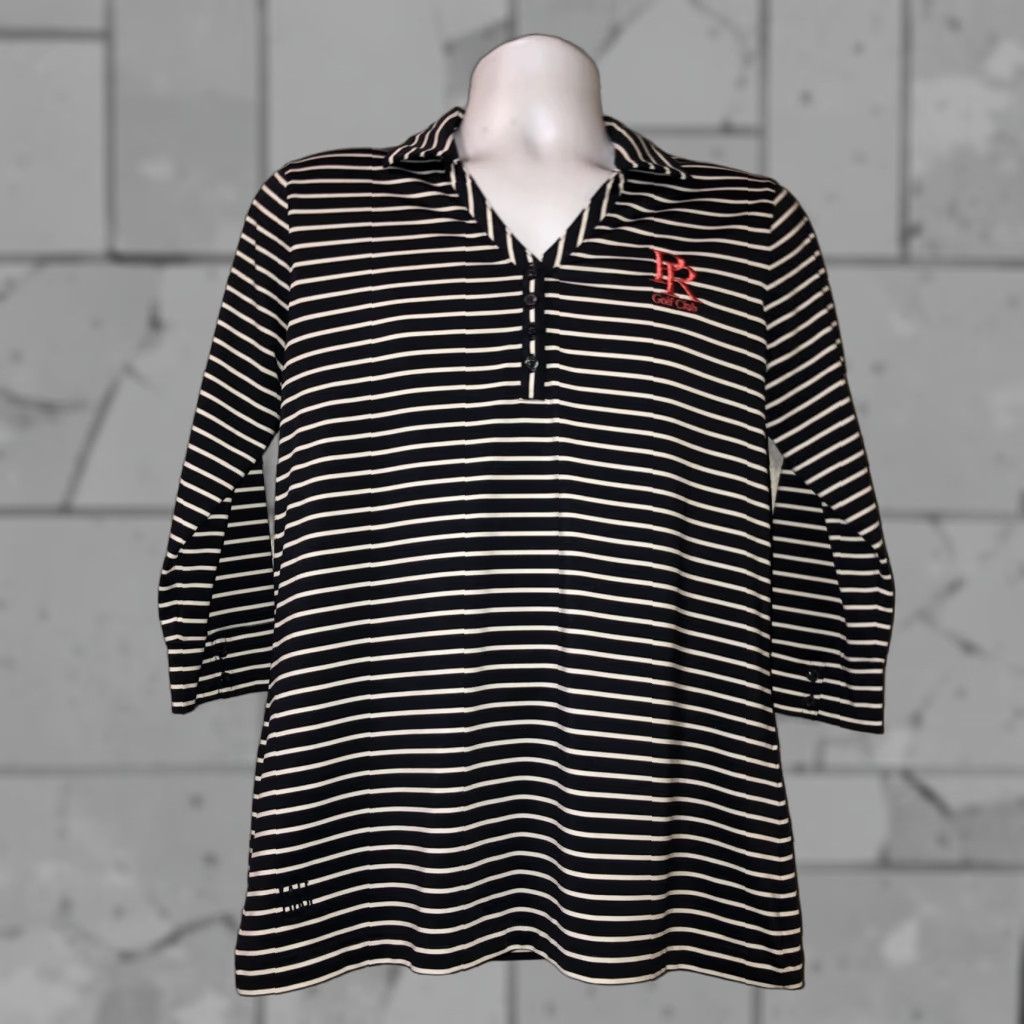 Vintage Kate Lord striped polo Womens L Regular Large Collared White Pinstripe Polo Shirt Size L / US 10 / IT 46 - 1 Thumbnail