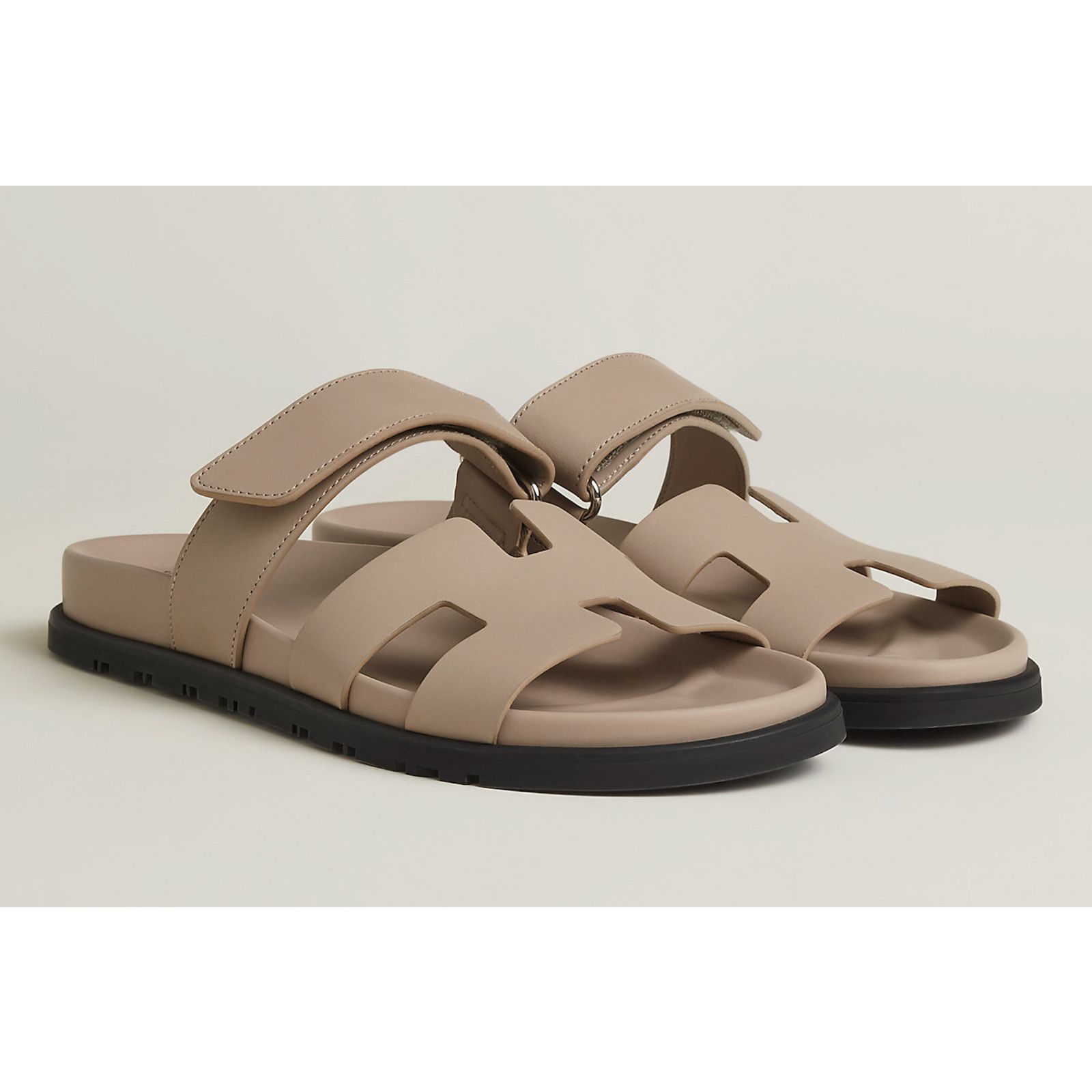 Hermes Hermes Chypre Sandal Beige Mastic Leather Black Logo Size US 12 / IT 42 - 1 Thumbnail