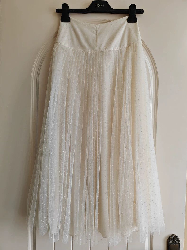 Classic Polka Dot Mesh Midi Skirt