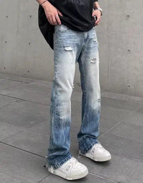 Japanese Brand × Jean High street cleanfit washed distressed ripped flared jeans Size US 32 / EU 48 - 1 Thumbnail