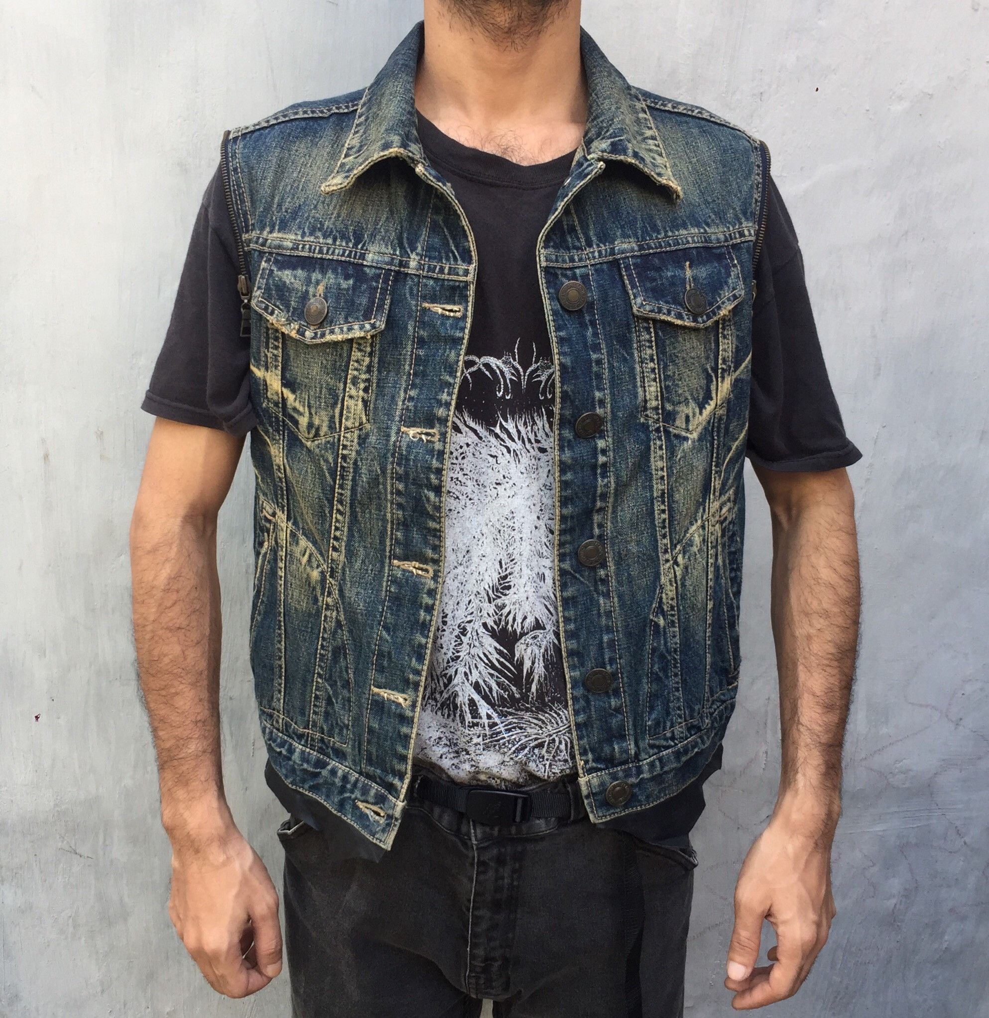 GOSTAR DE FUGA Fuga Mud Wash Faded Denim And Leather Vest Jacket Size US M / EU 48-50 / 2 - 9 Thumbnail
