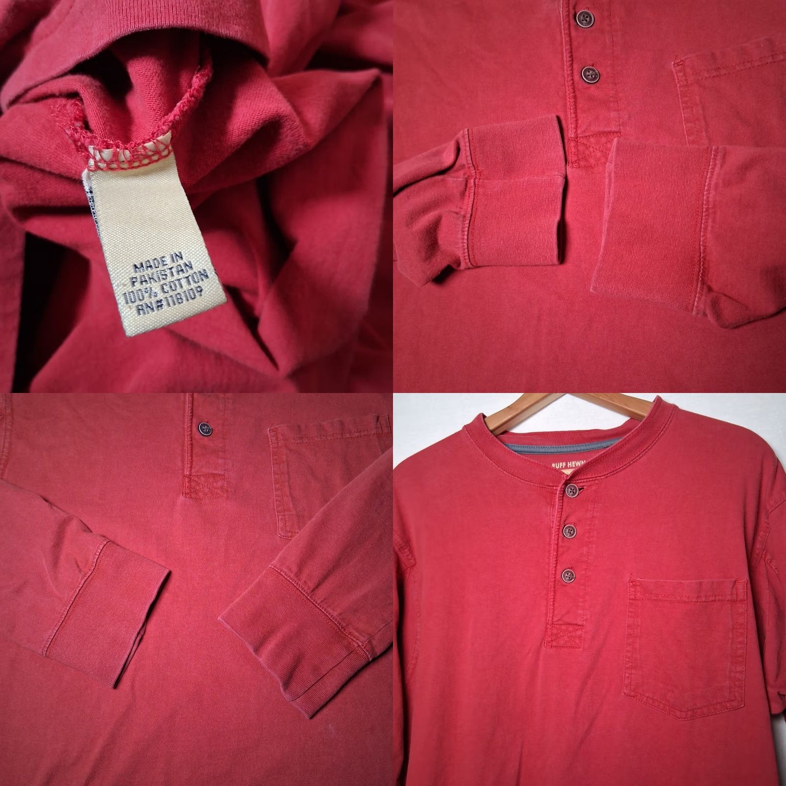 Vintage Ruff Hewn Henley Shirt Men L Rust Orange Pocket Work Shirt Long Sleeve Button-Up Knit Cotton Size US L / EU 52-54 / 3 - 8 Thumbnail