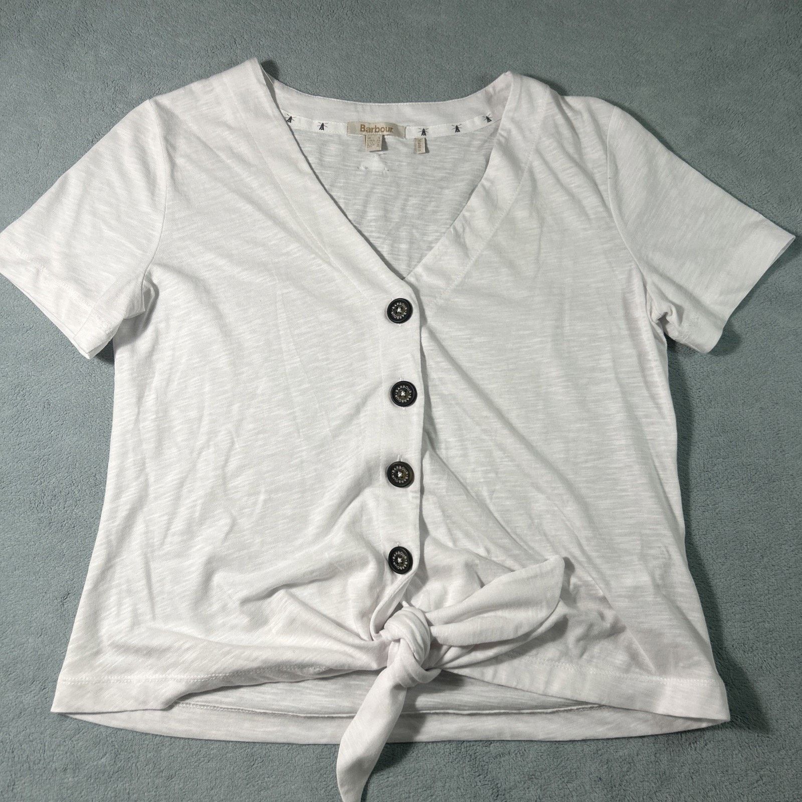 Barbour Barbour Top Blouse Women 4 Medium Button Up Tie Shirt V Neck Size S / US 4 / IT 40 - 1 Thumbnail