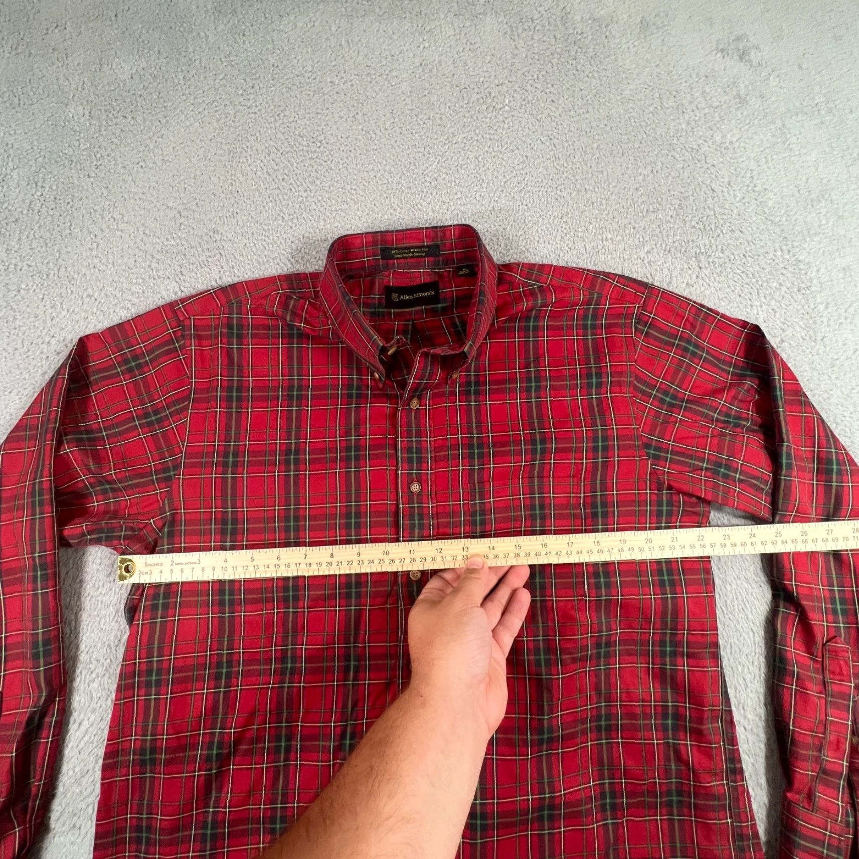 Allen Edmonds Allen Edmonds Red Plaid Shirt Mens XL Long Sleeve Button-Up Cotton Size US XL / EU 56 / 4 - 4 Thumbnail