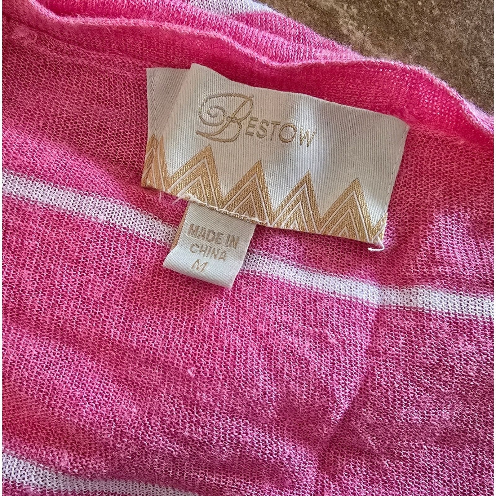 Other Pink Striped | BESTOW | Button Down Cardigan 3/4 Sleeve Size M / US 6-8 / IT 42-44 - 3 Thumbnail