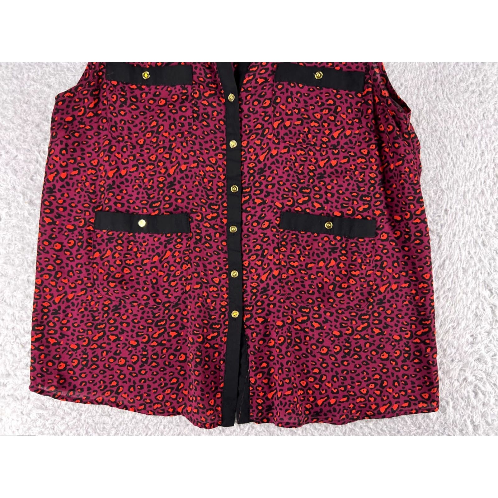 AQUA Aqua Purple Shirt Womens M Blouse Leopard Print Button V-Neck Sleeveless Knit Polyester Animal Print Casual Blouse Womens Size M / US 6-8 / IT 42-44 - 5 Thumbnail